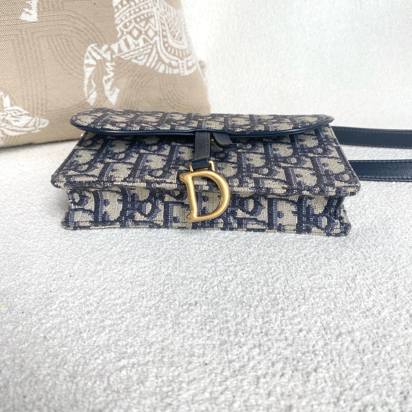 Dior - Saddle WOC Belt Bag - Embroidered canvas with leather trim - Blue with Gold-Tone Hardware - (mini)