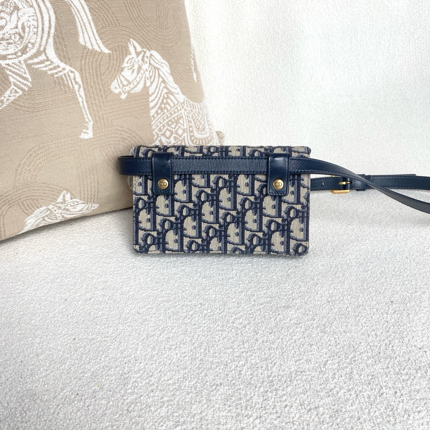 Dior - Saddle WOC Belt Bag - Embroidered canvas with leather trim - Blue with Gold-Tone Hardware - (mini)