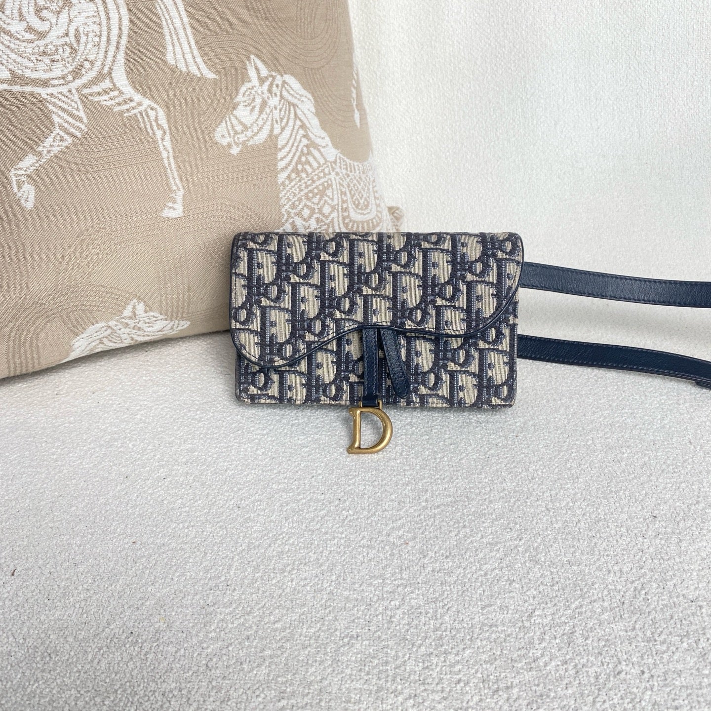 Dior - Saddle WOC Belt Bag - Embroidered canvas with leather trim - Blue with Gold-Tone Hardware - (mini)