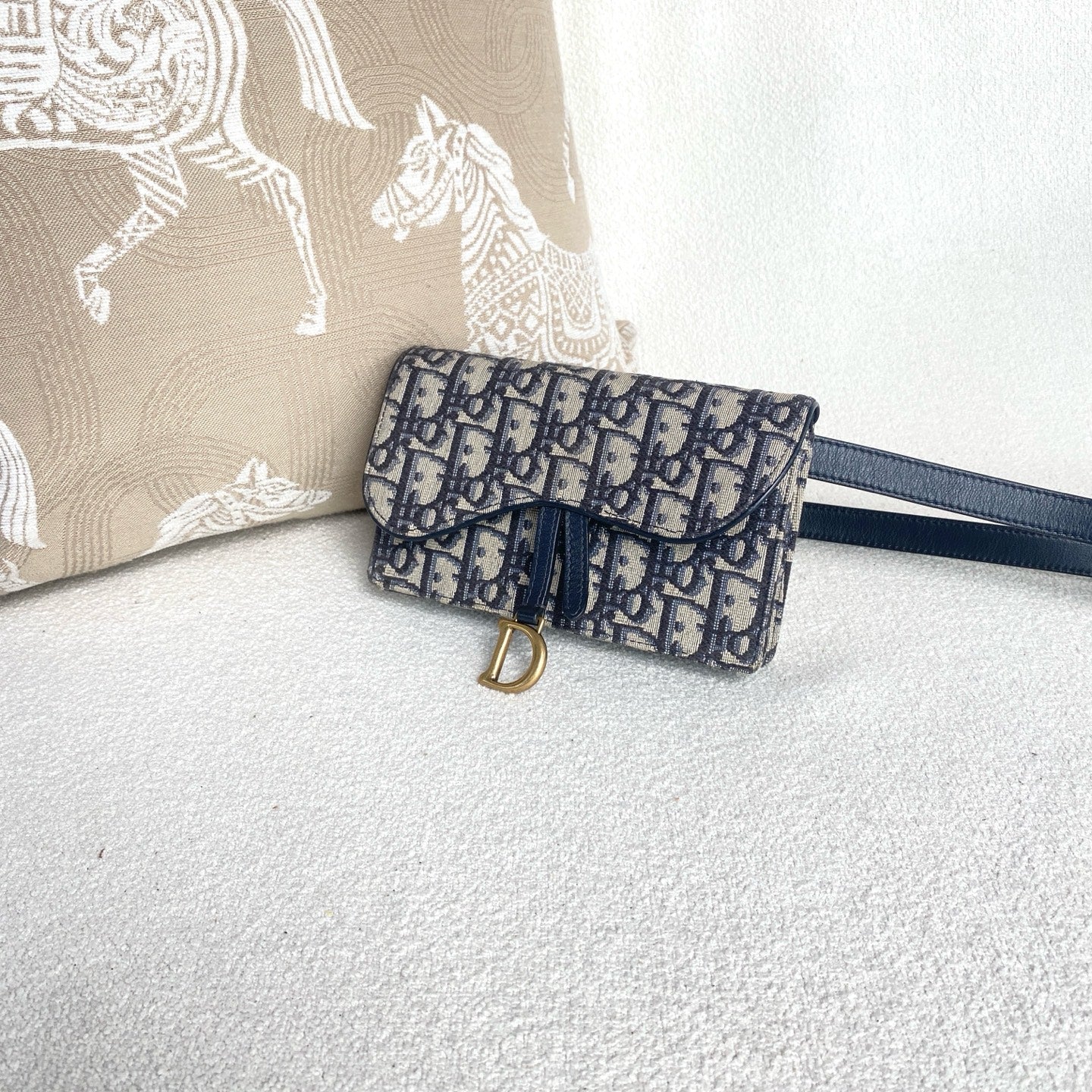 Dior - Saddle WOC Belt Bag - Embroidered canvas with leather trim - Blue with Gold-Tone Hardware - (mini)