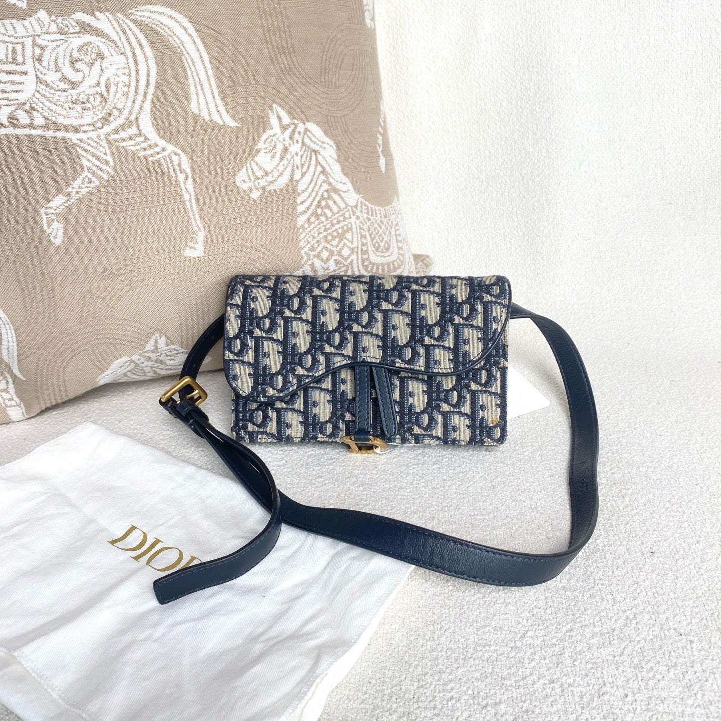 Dior - Saddle WOC Belt Bag - Embroidered Oblique canvas with leather trim - Blue - (mini)