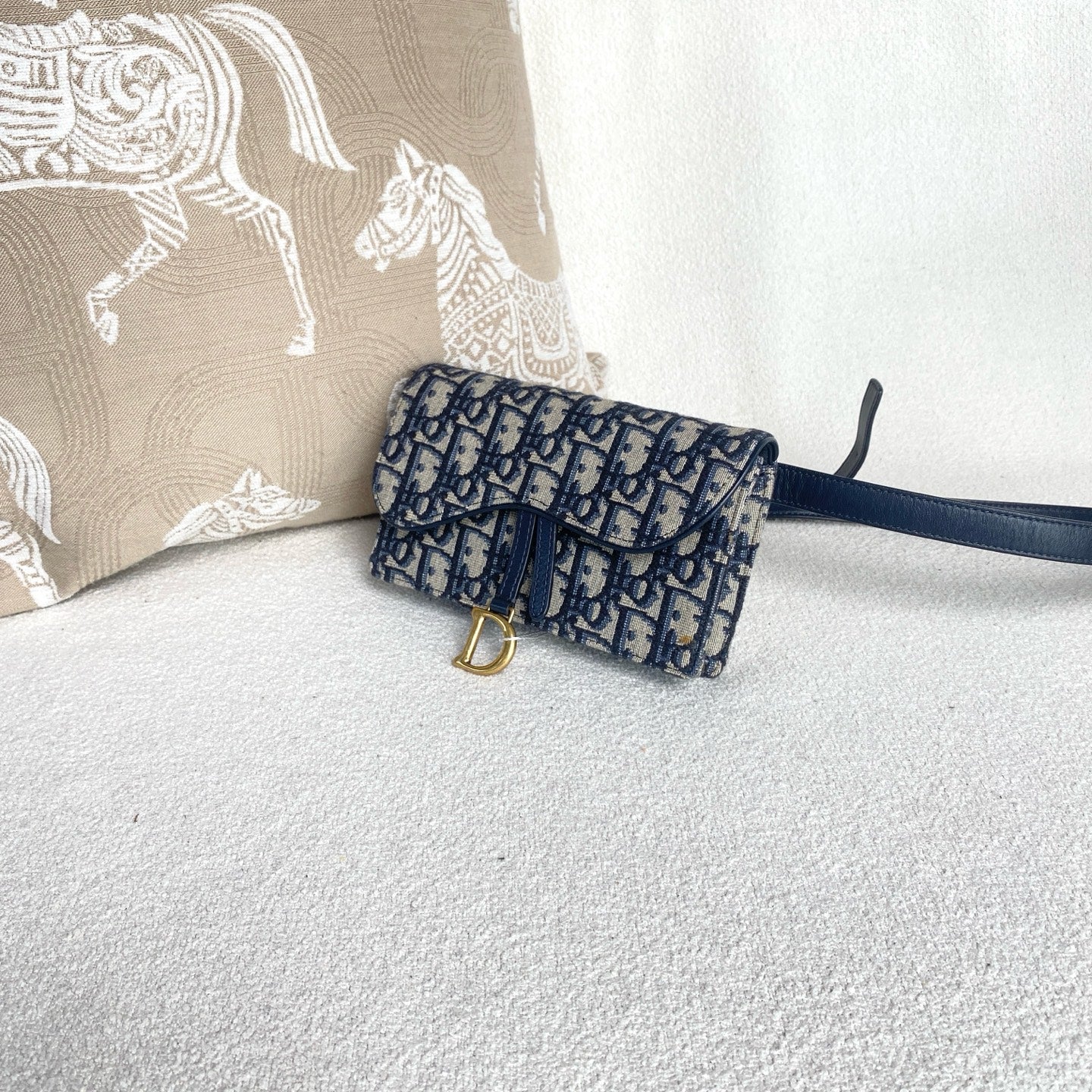 Dior - Saddle WOC Belt Bag - Embroidered Oblique canvas with leather trim - Blue - (mini)