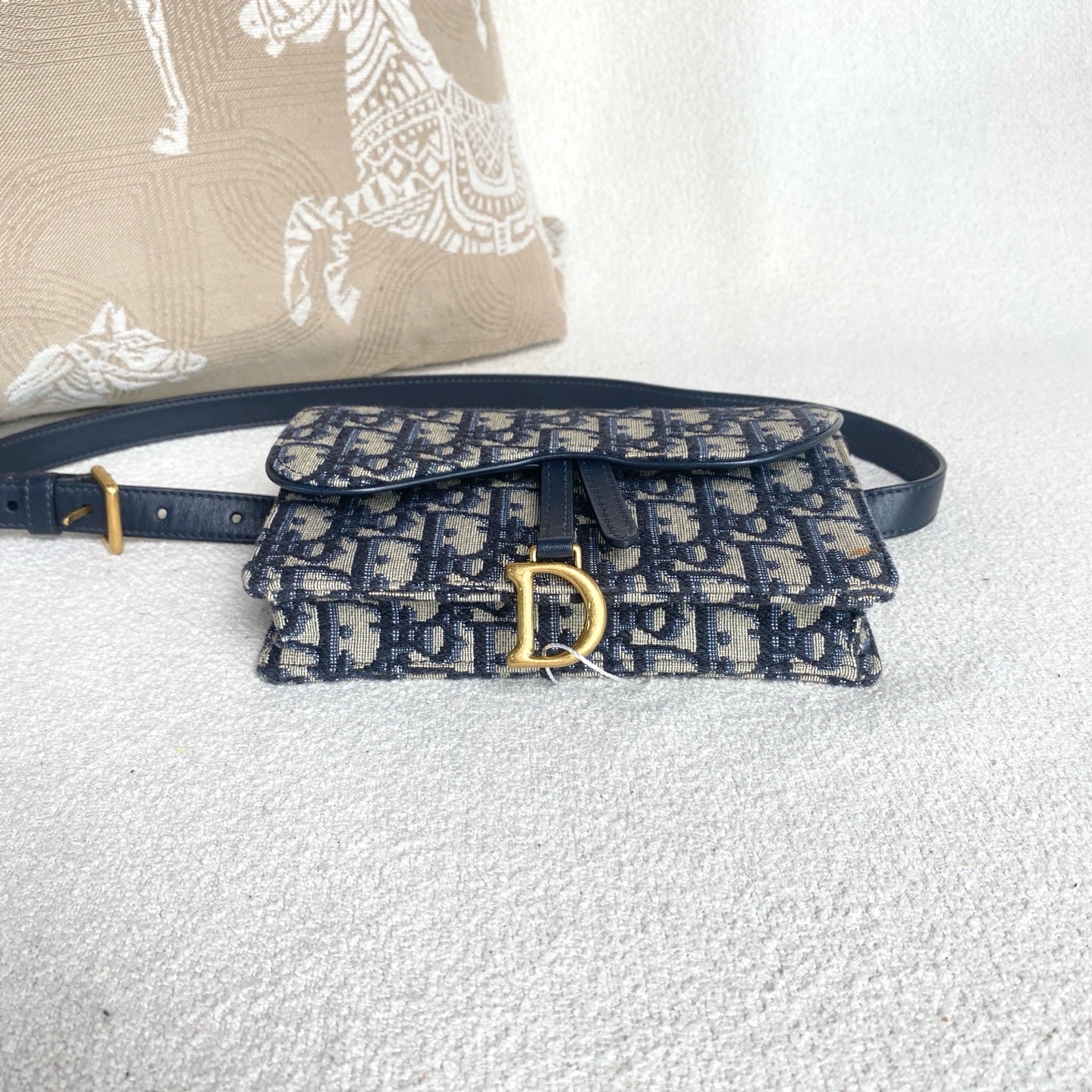 Dior - Saddle WOC Belt Bag - Embroidered Oblique canvas with leather trim - Blue - (mini)
