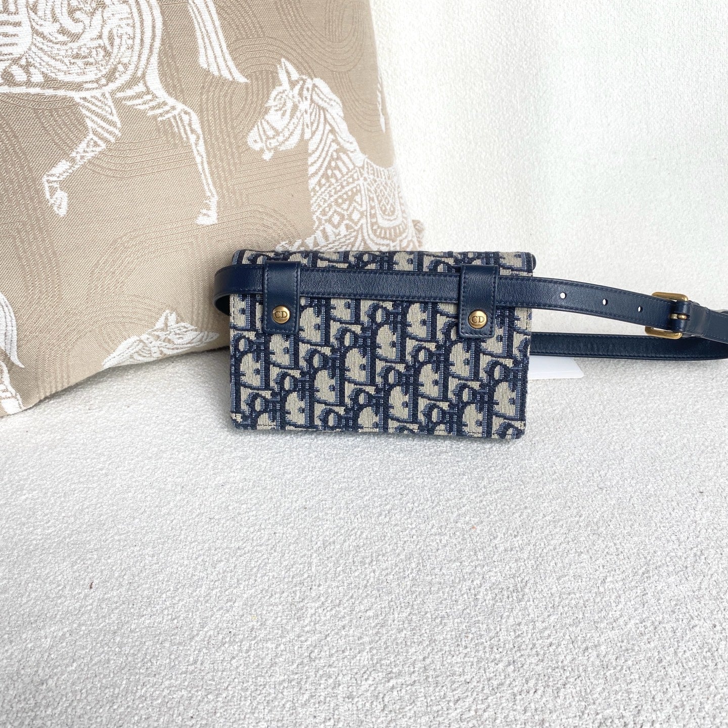 Dior - Saddle WOC Belt Bag - Embroidered Oblique canvas with leather trim - Blue - (mini)