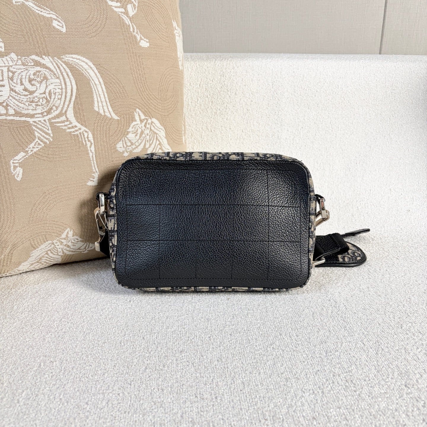 Dior - Safari Camera Bag - Dior Oblique canvas with grained calfskin leather trim - Grey Oblique with black leather and silver-tone hardware - (small)