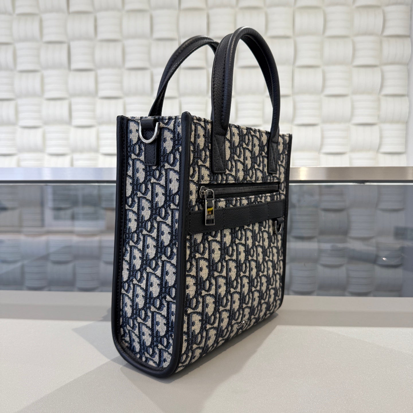 Dior - Safari Vertical Bag - Oblique canvas with leather trim - Navy - (Small)