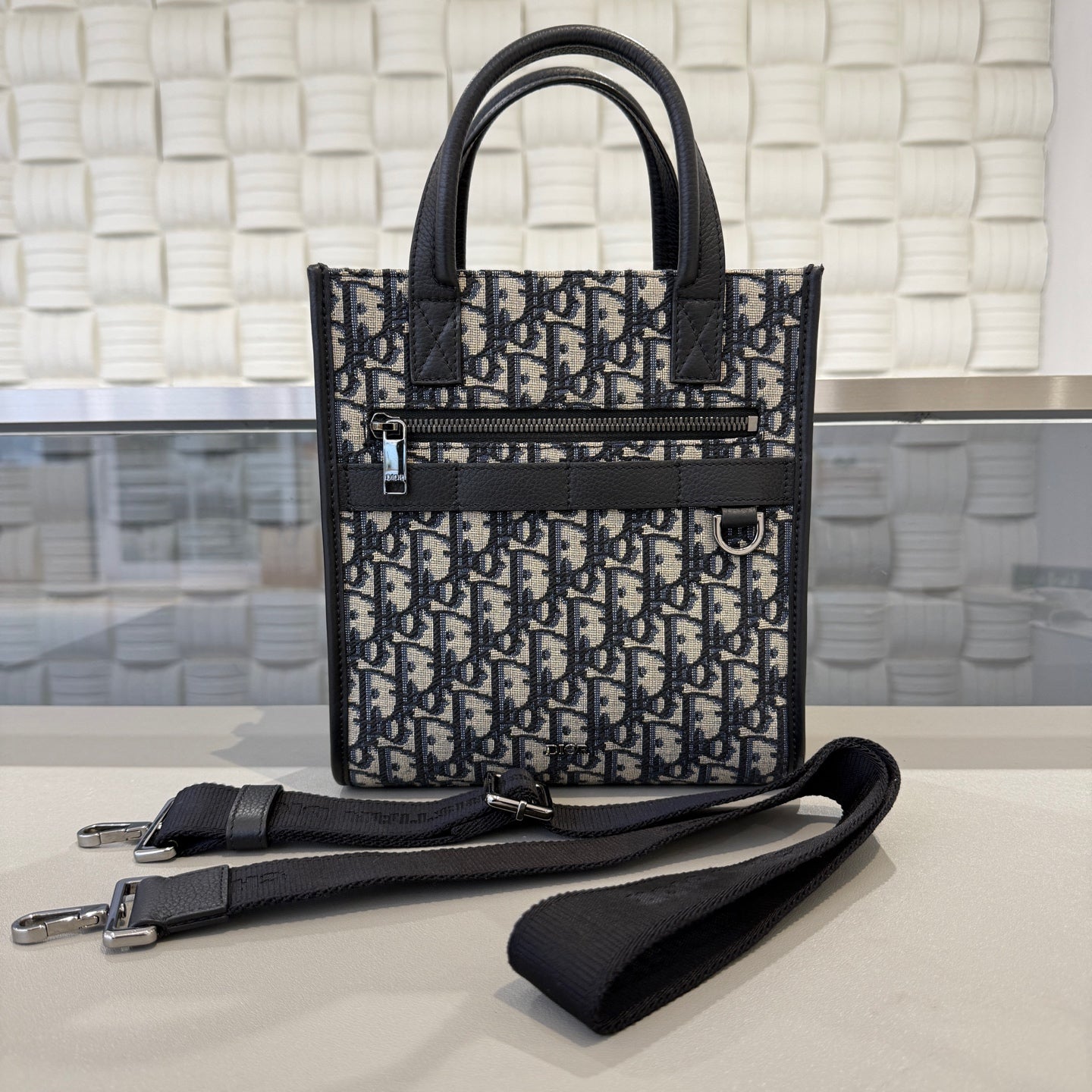 Dior - Safari Vertical Bag - Oblique canvas with leather trim - Navy - (Small)