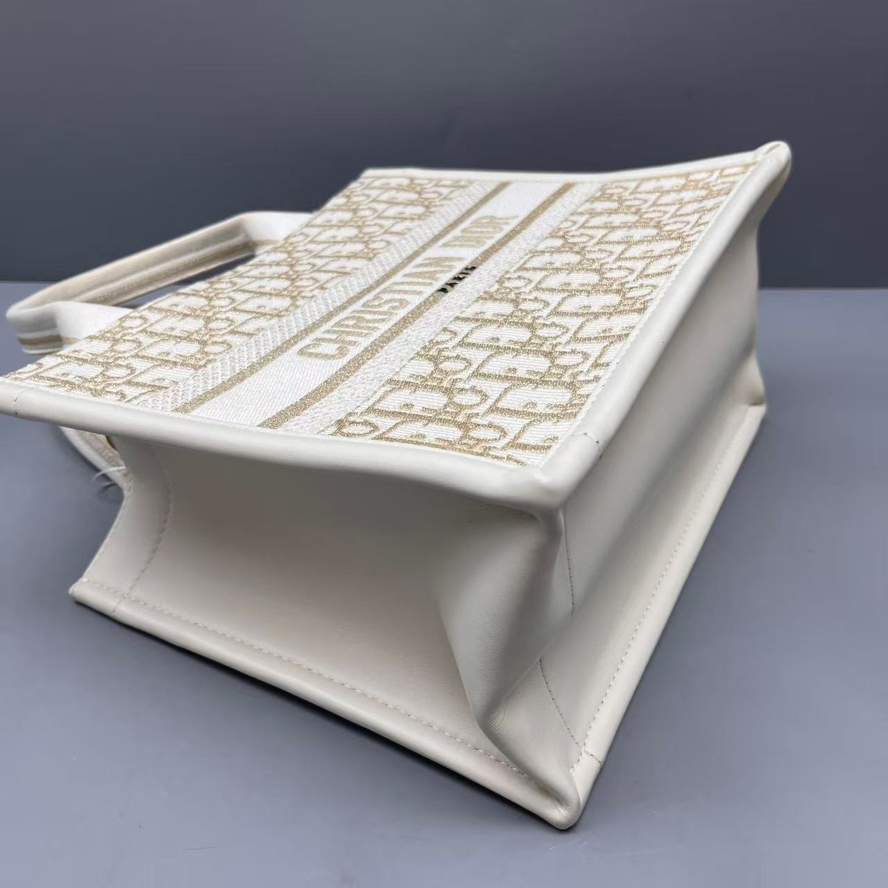 Dior - Small Book Tote - Embroidered canvas and leather trim - Beige with Gold/Tan embroidery - (small)