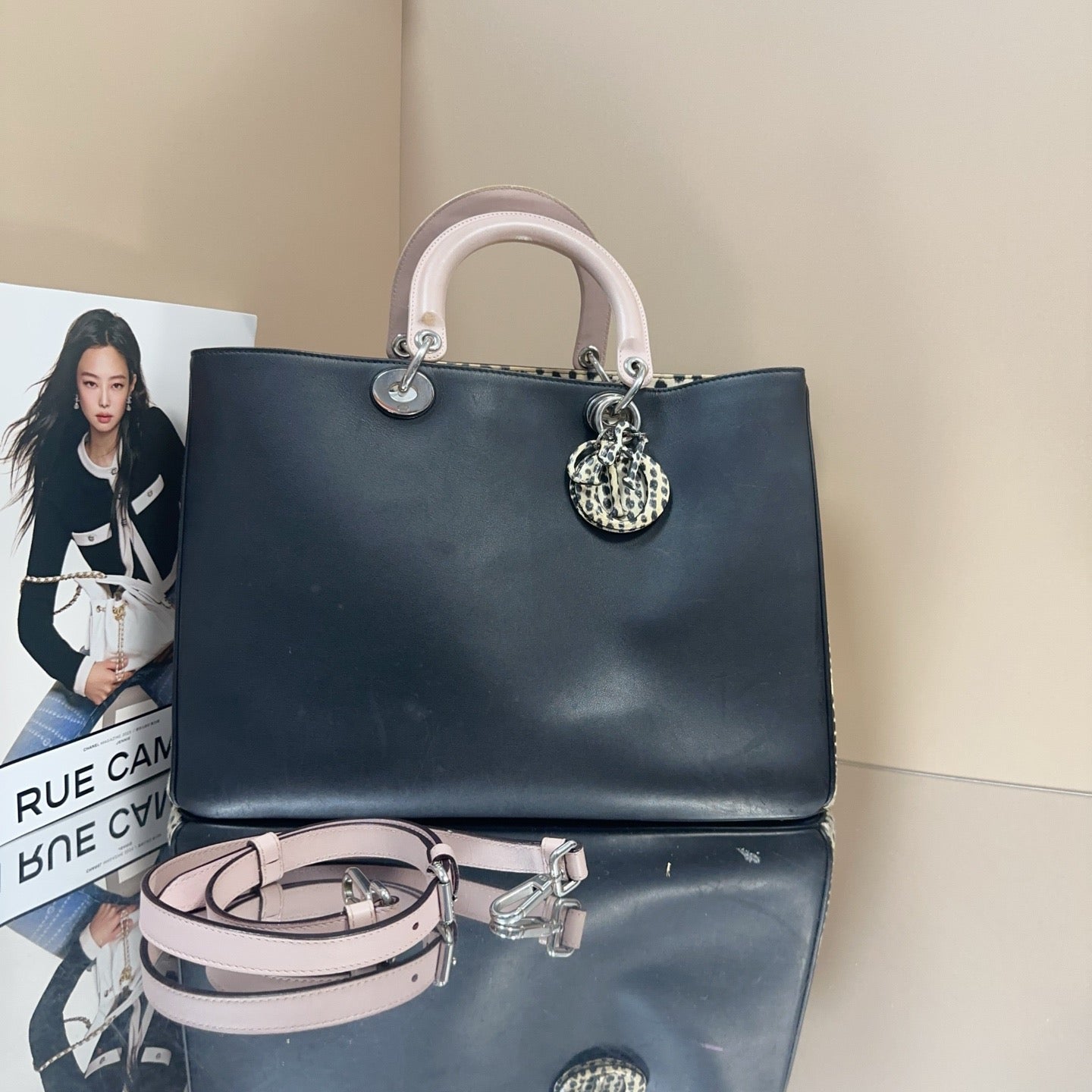 Dior - Tote Bag - Black cowhide leather with snakeskin side panels - Black - (medium)