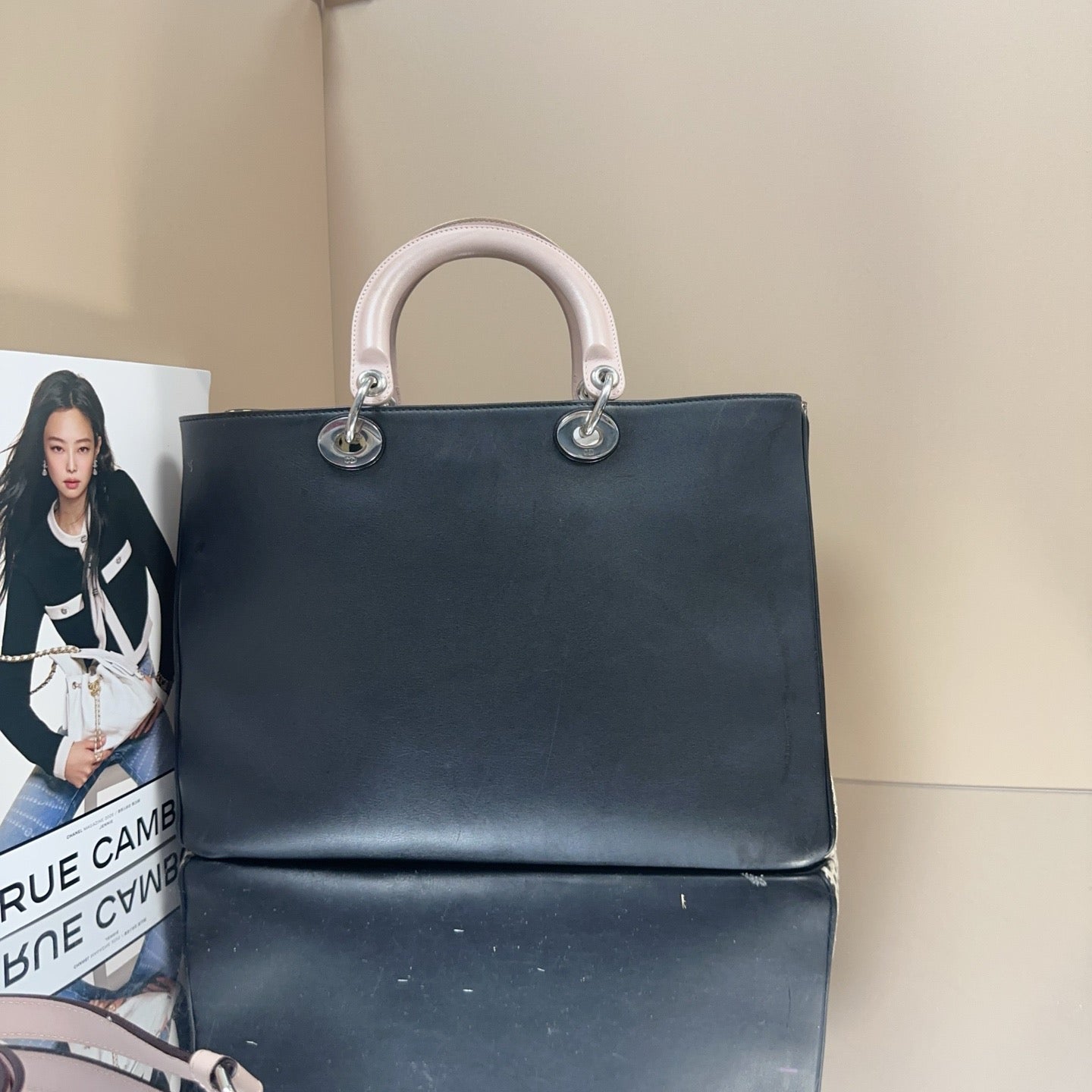 Dior - Tote Bag - Black cowhide leather with snakeskin side panels - Black - (medium)