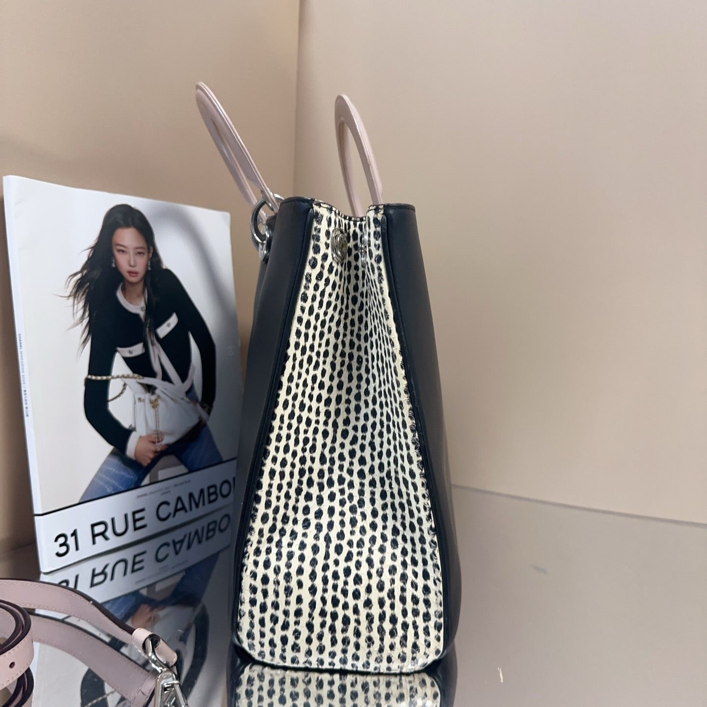 Dior - Tote Bag - Black cowhide leather with snakeskin side panels - Black - (medium)
