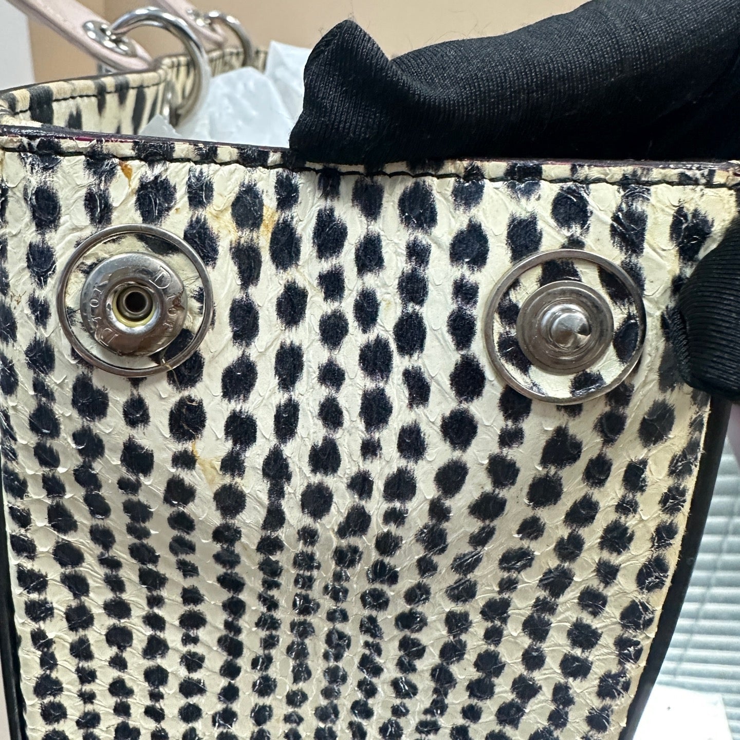Dior - Tote Bag - Black cowhide leather with snakeskin side panels - Black - (medium)