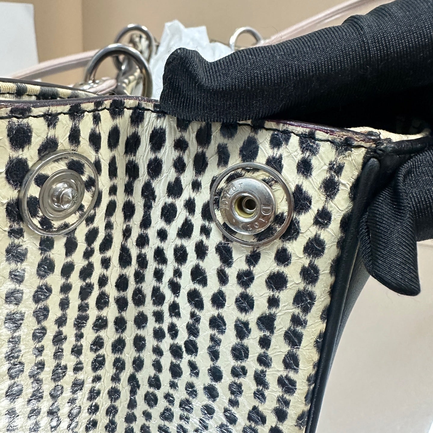 Dior - Tote Bag - Black cowhide leather with snakeskin side panels - Black - (medium)