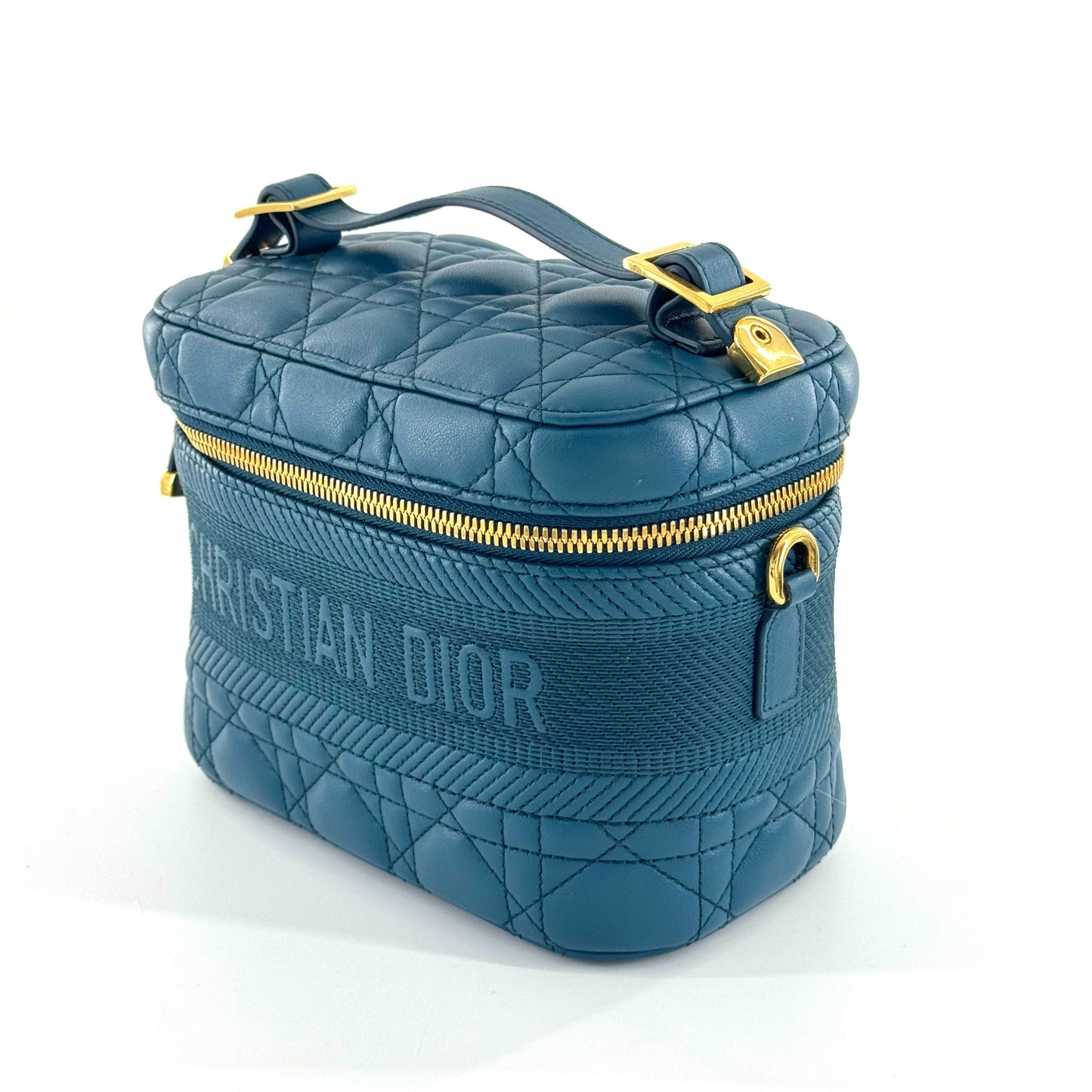 Dior - Vanity Case - Leather with textile accents - Peacock Blue with Gold-Tone Hardware - (mini)