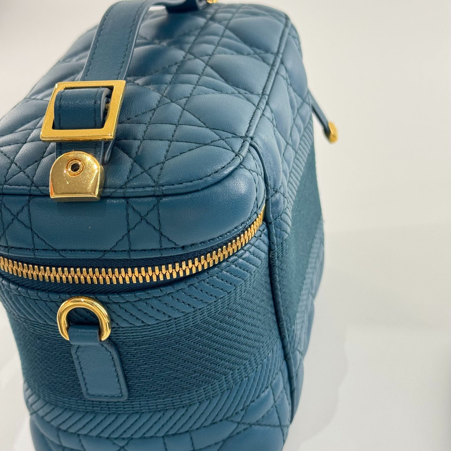 Dior - Vanity Case - Leather with textile accents - Peacock Blue with Gold-Tone Hardware - (mini)