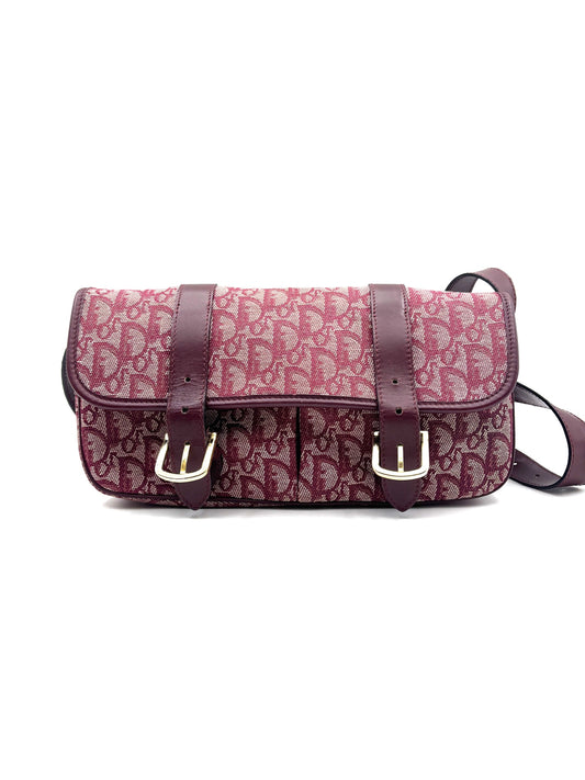 Dior - Vintage Oblique Messenger Bag - Canvas with Leather trim - Burgundy - (medium)