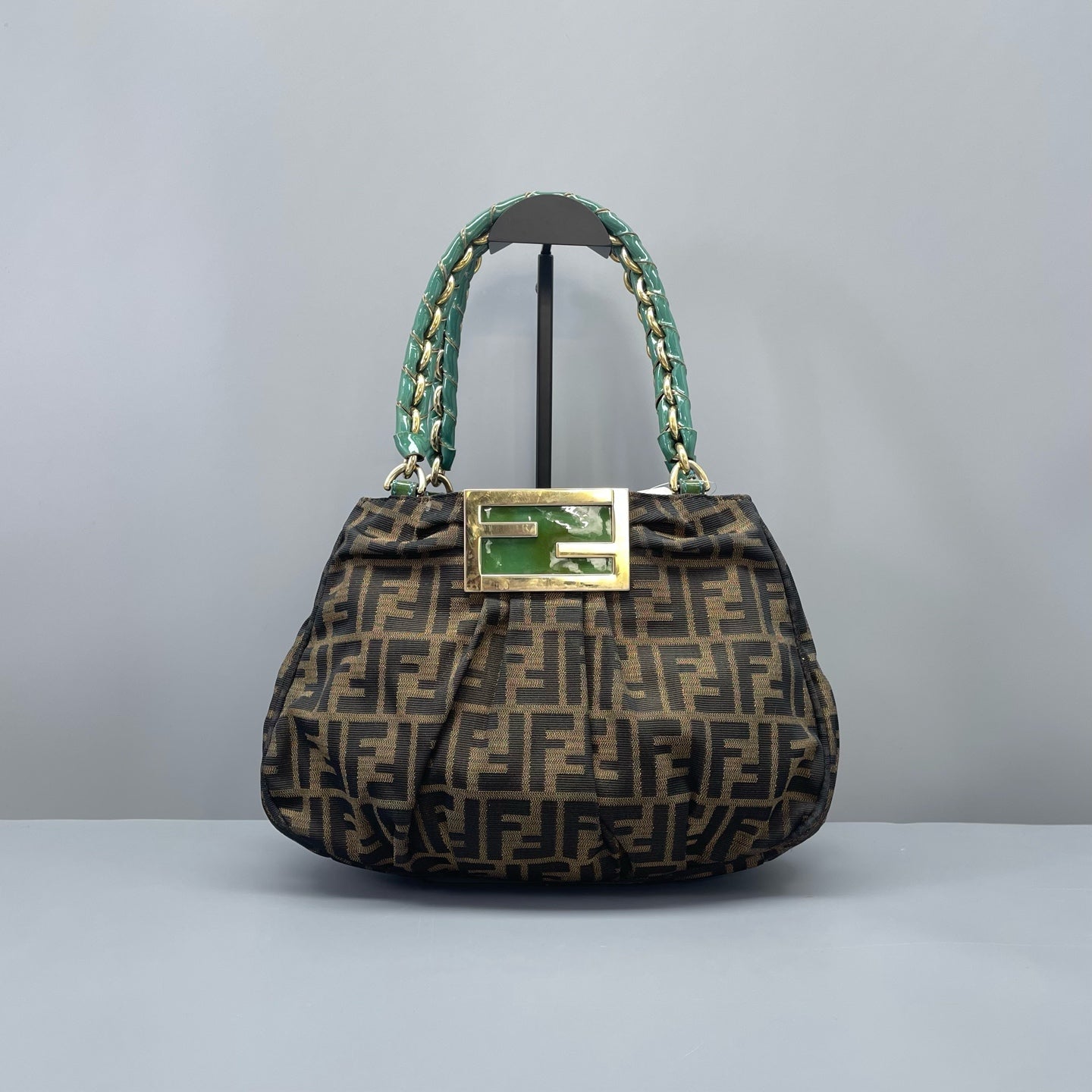 Fendi - B. Fendi Bag - Zucca canvas, patent leather, metal - Brown - (medium)