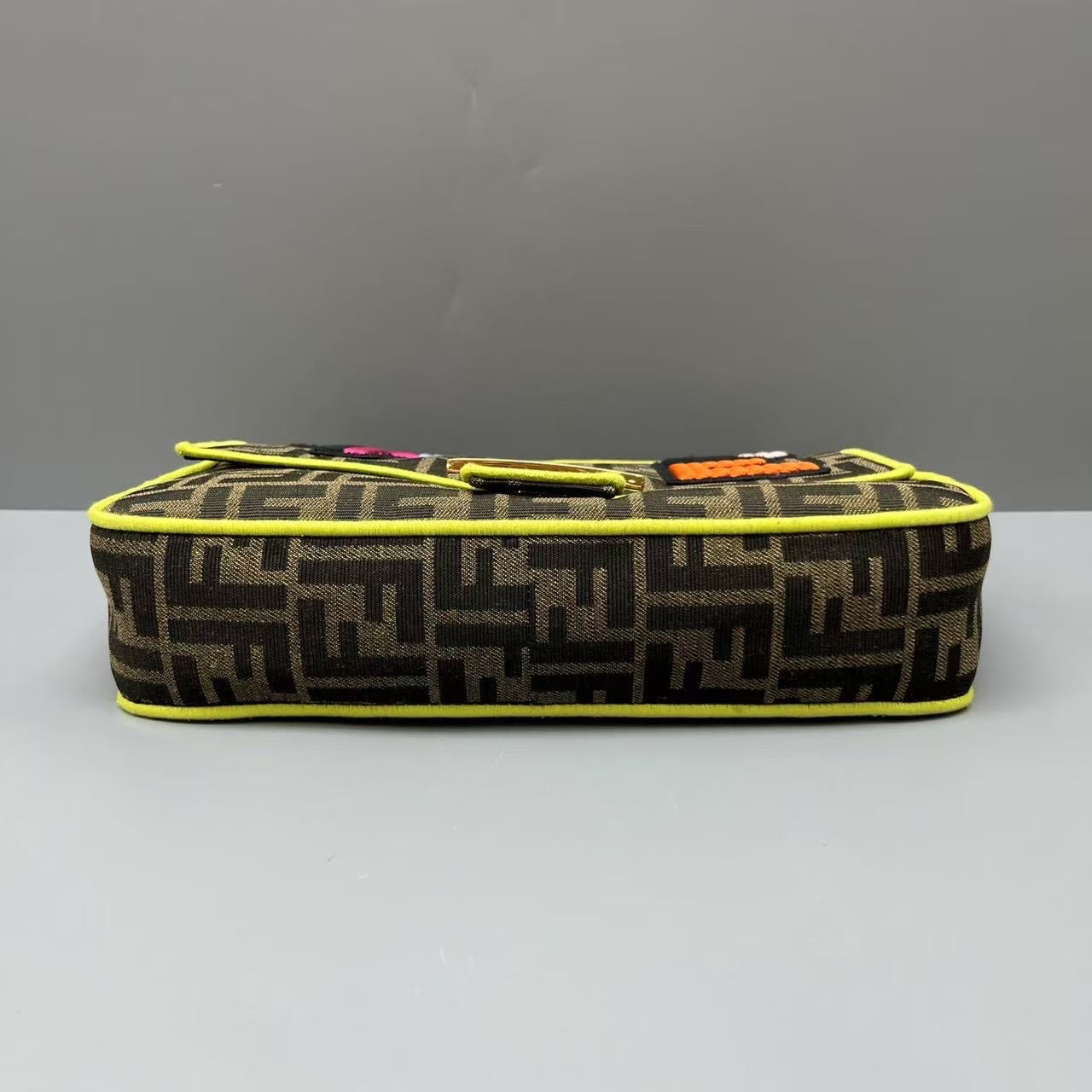 Fendi - Baguette - Canvas with fabric accents - Brown, Multicolour with Neon Yellow accents - (medium)