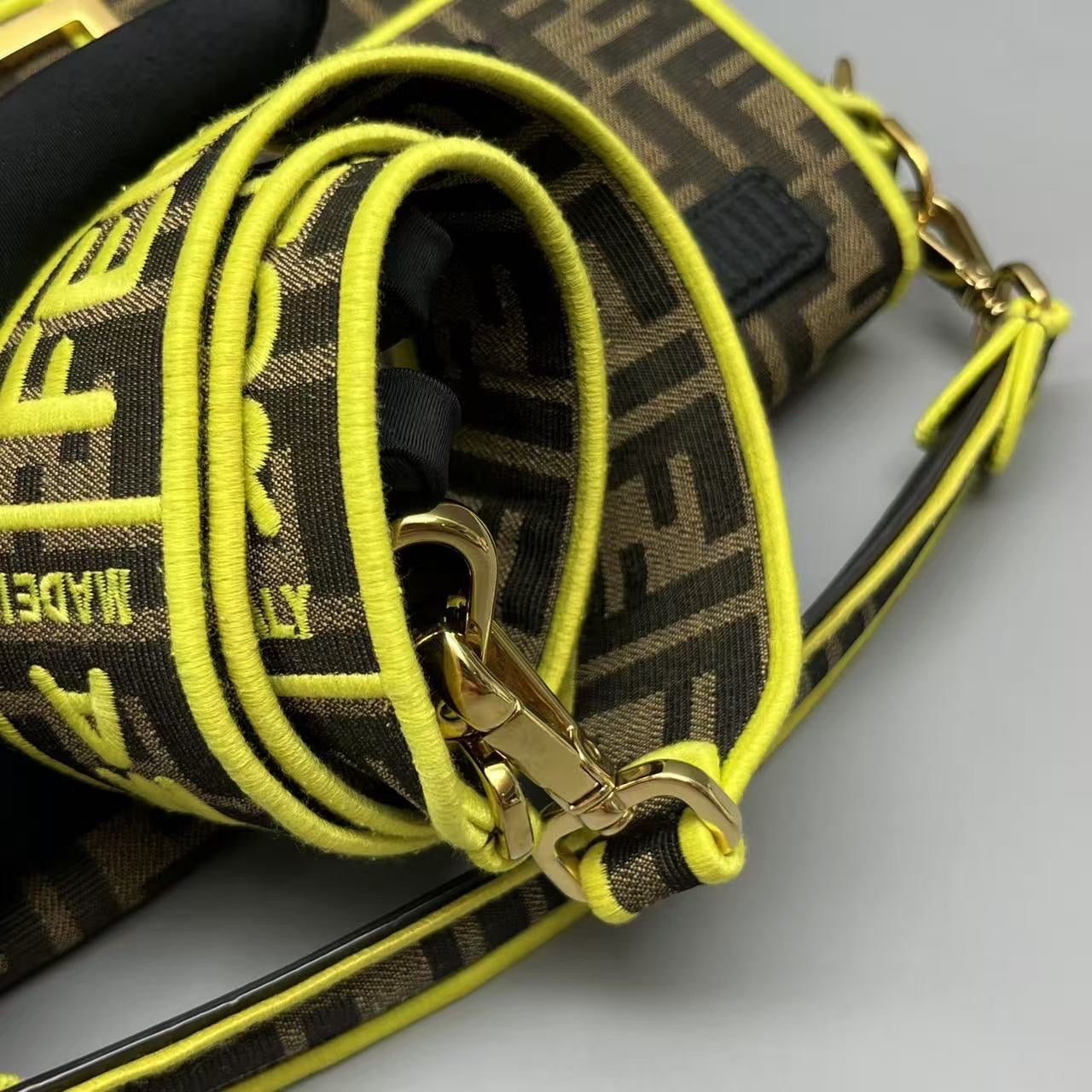 Fendi - Baguette - Canvas with fabric accents - Brown, Multicolour with Neon Yellow accents - (medium)