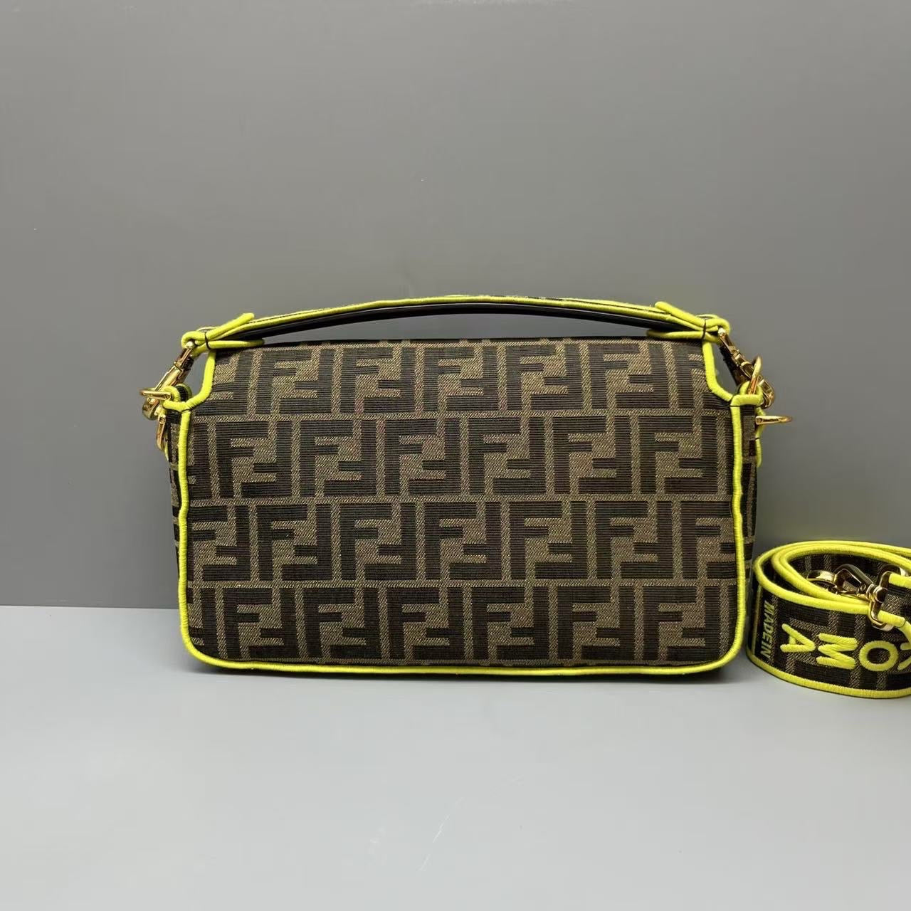 Fendi - Baguette - Canvas with fabric accents - Brown, Multicolour with Neon Yellow accents - (medium)
