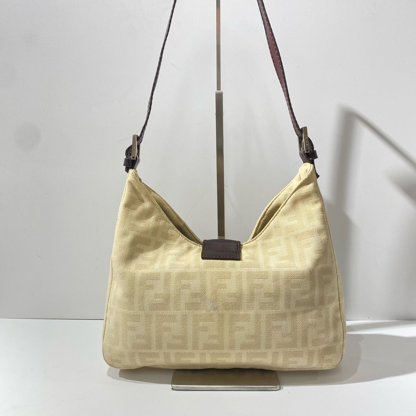Fendi - Baguette - Canvas with leather trim - Beige with brown trim - (Small)