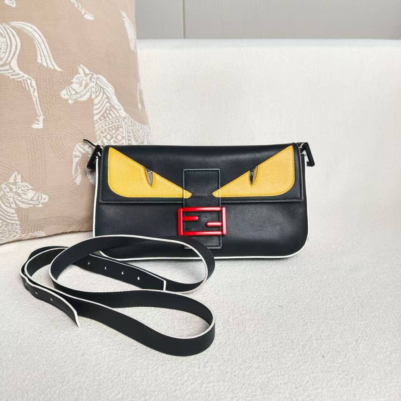 Fendi - Baguette Little Monster - Cowhide leather - Black with Yellow and Red accents - (small)