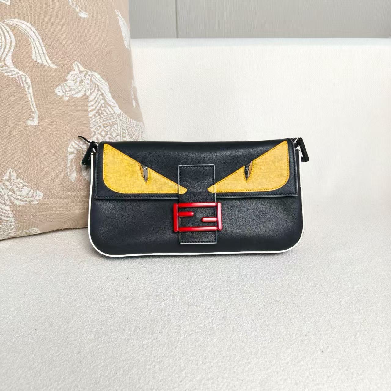 Fendi - Baguette Little Monster - Cowhide leather - Black with Yellow and Red accents - (small)