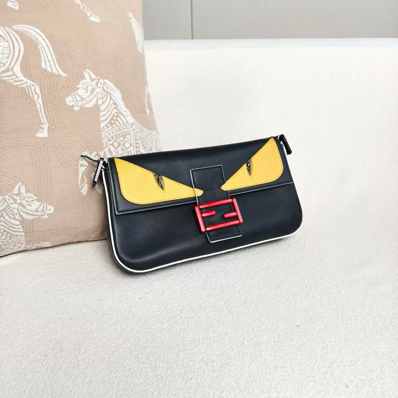 Fendi - Baguette Little Monster - Cowhide leather - Black with Yellow and Red accents - (small)