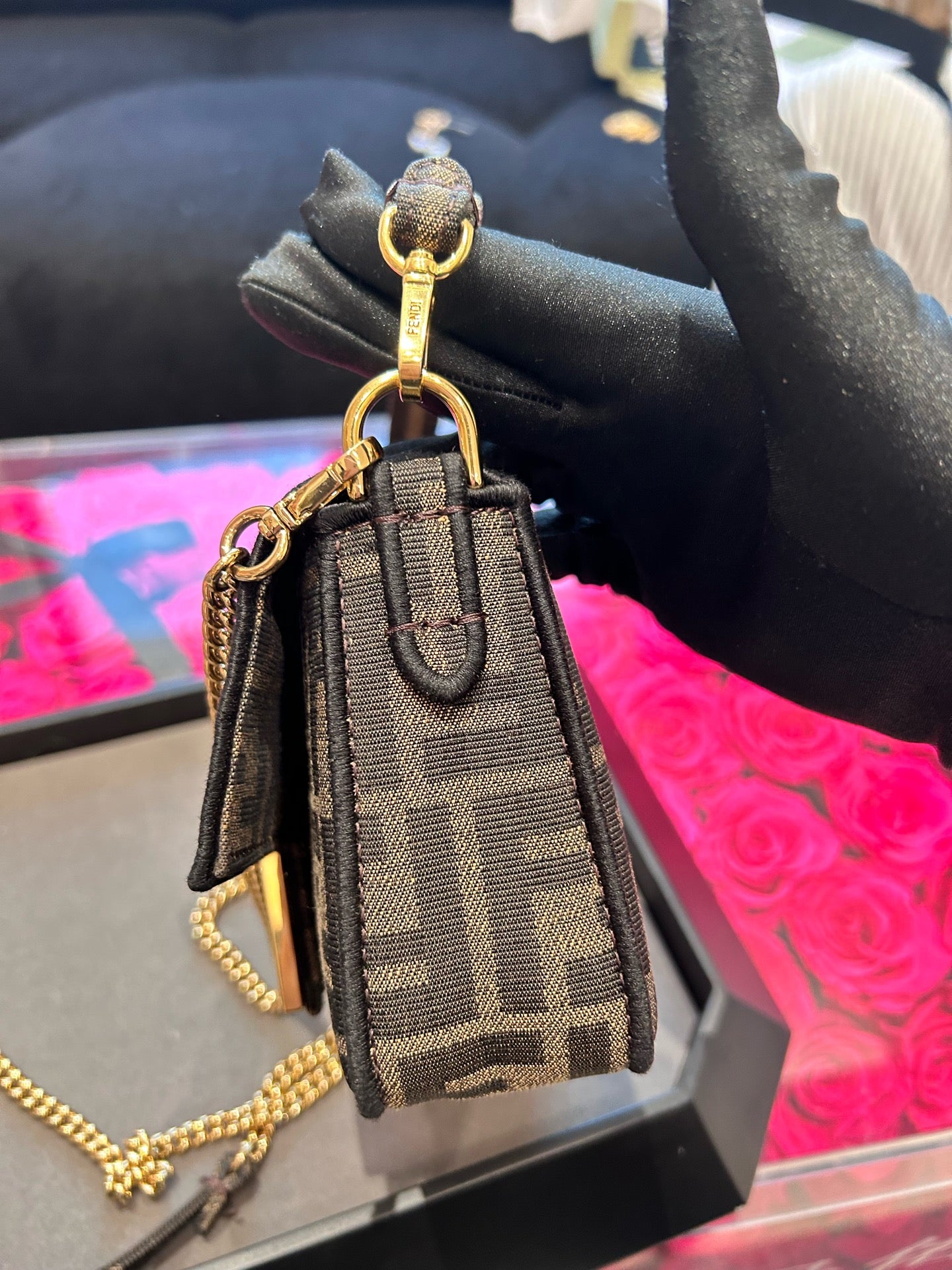 Fendi - Baguette Mini - Zucca canvas with leather trim - Brown - (mini)