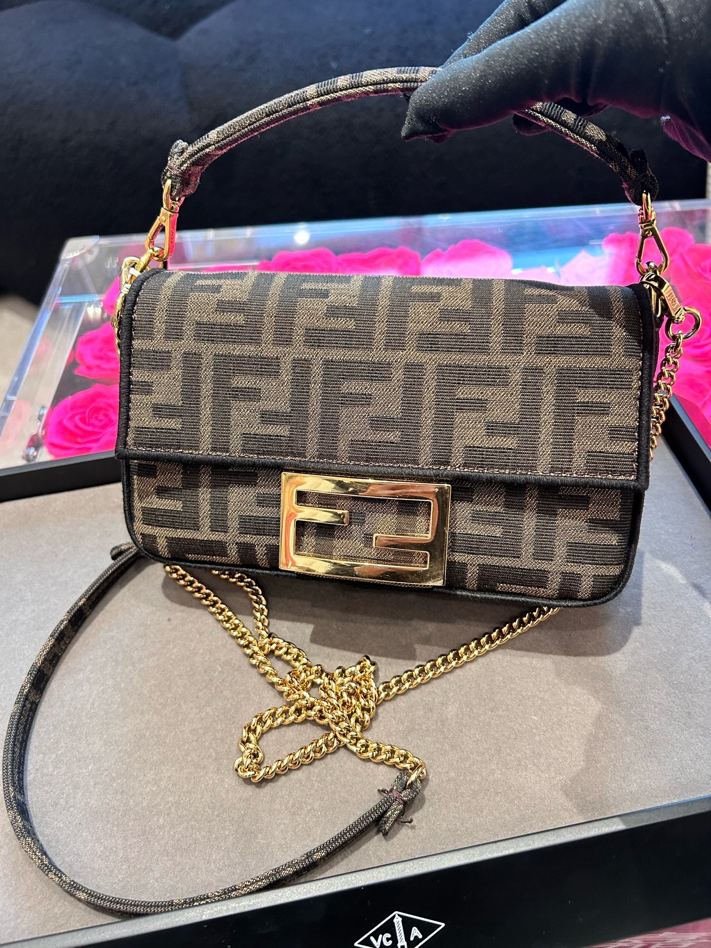 Fendi - Baguette Mini - Zucca canvas with leather trim - Brown - (mini)