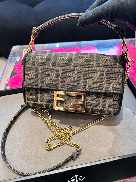 Fendi - Baguette Mini - Zucca canvas with leather trim - Brown - (mini)