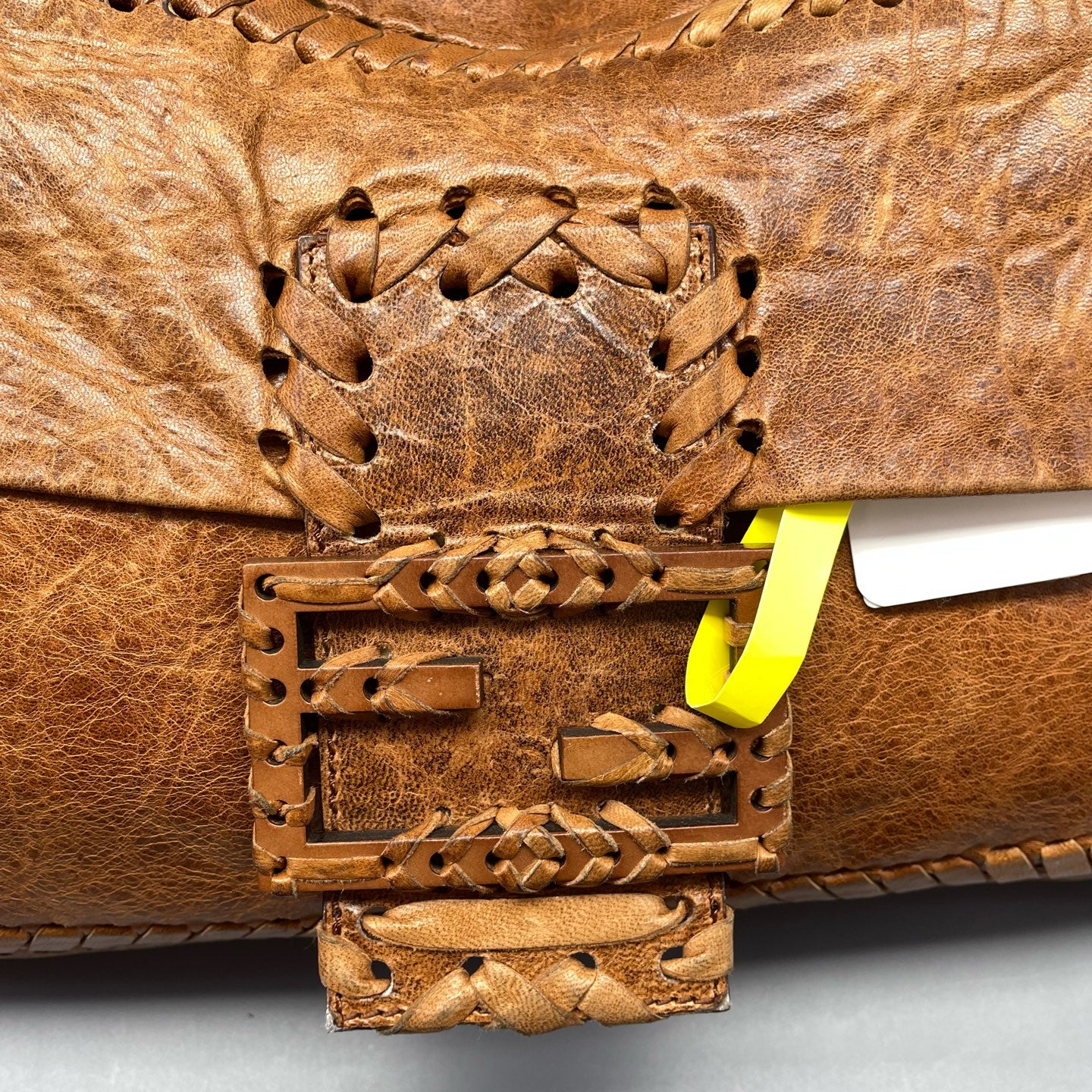 Fendi - Baguette Woven Shoulder Bag - Distressed Leather with Woven Detailing - Brown - (medium)