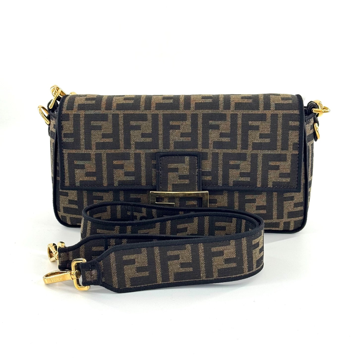 Fendi - Baguette - Zucca canvas with leather trim - Brown and Black with Gold-Tone Hardware - (Medium)