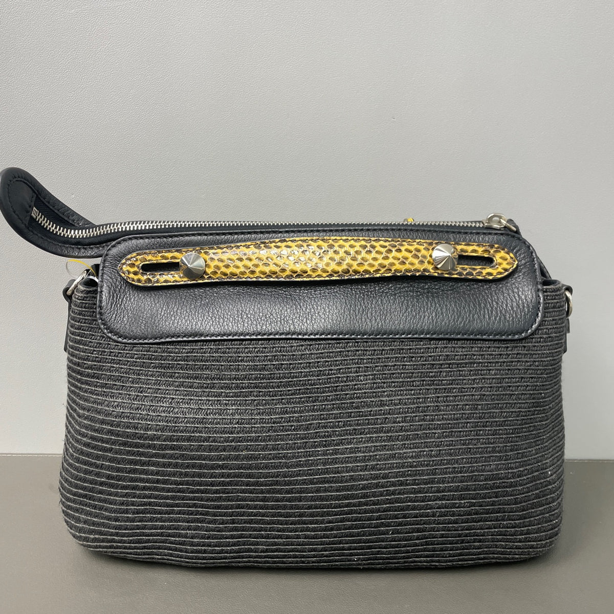 Fendi - Boston Bag with Snake-Effect Leather Accents - Cloth - Black