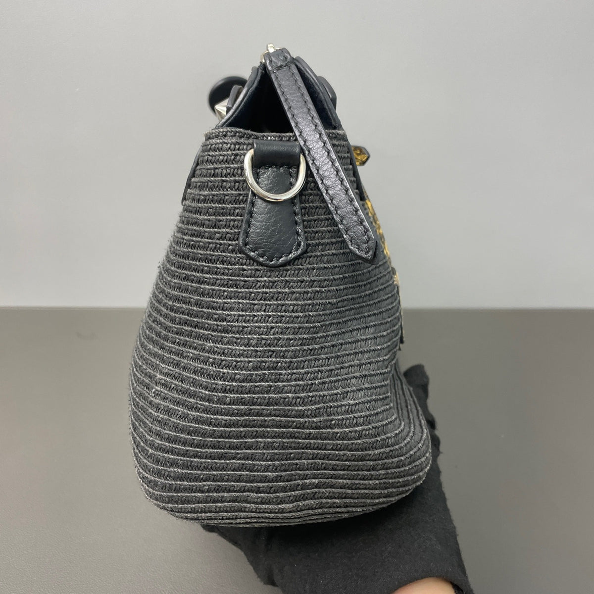 Fendi - Boston Bag with Snake-Effect Leather Accents - Cloth - Black