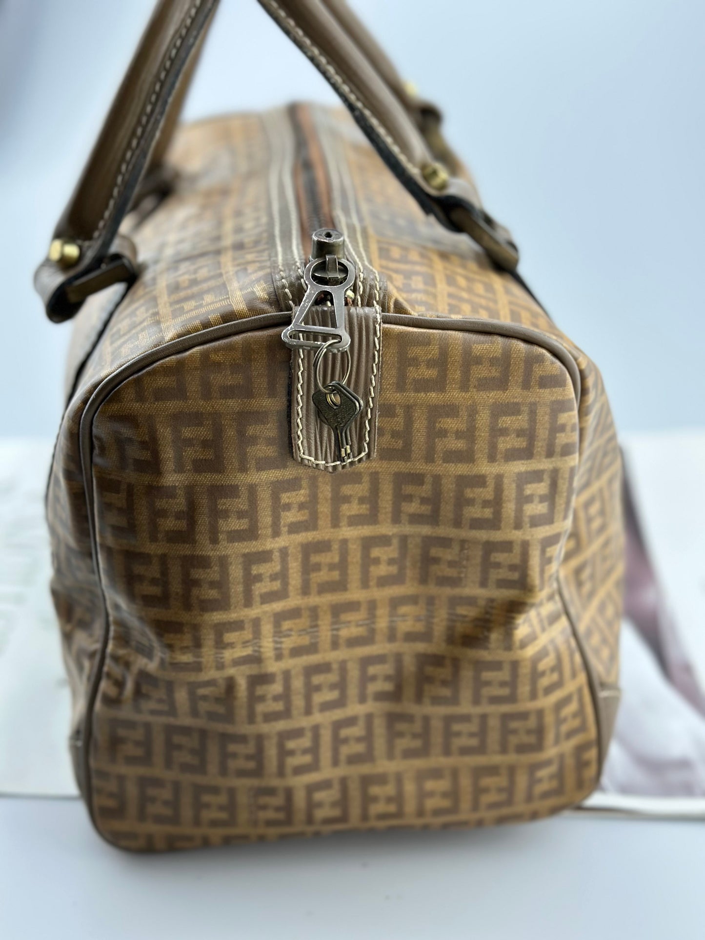 Fendi - Boston - Fendi FF Zucca coated canvas with leather trim - Brown - (medium)
