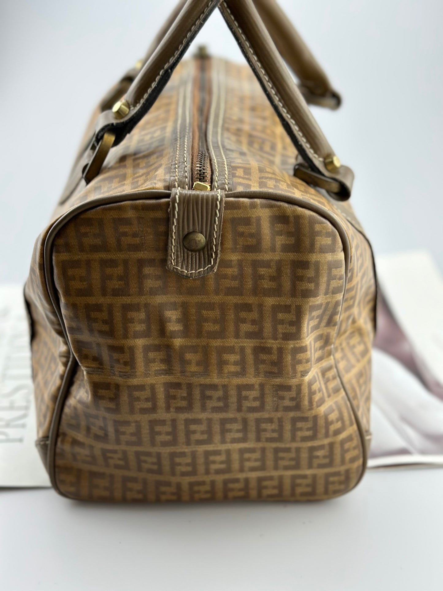 Fendi - Boston - Fendi FF Zucca coated canvas with leather trim - Brown - (medium)