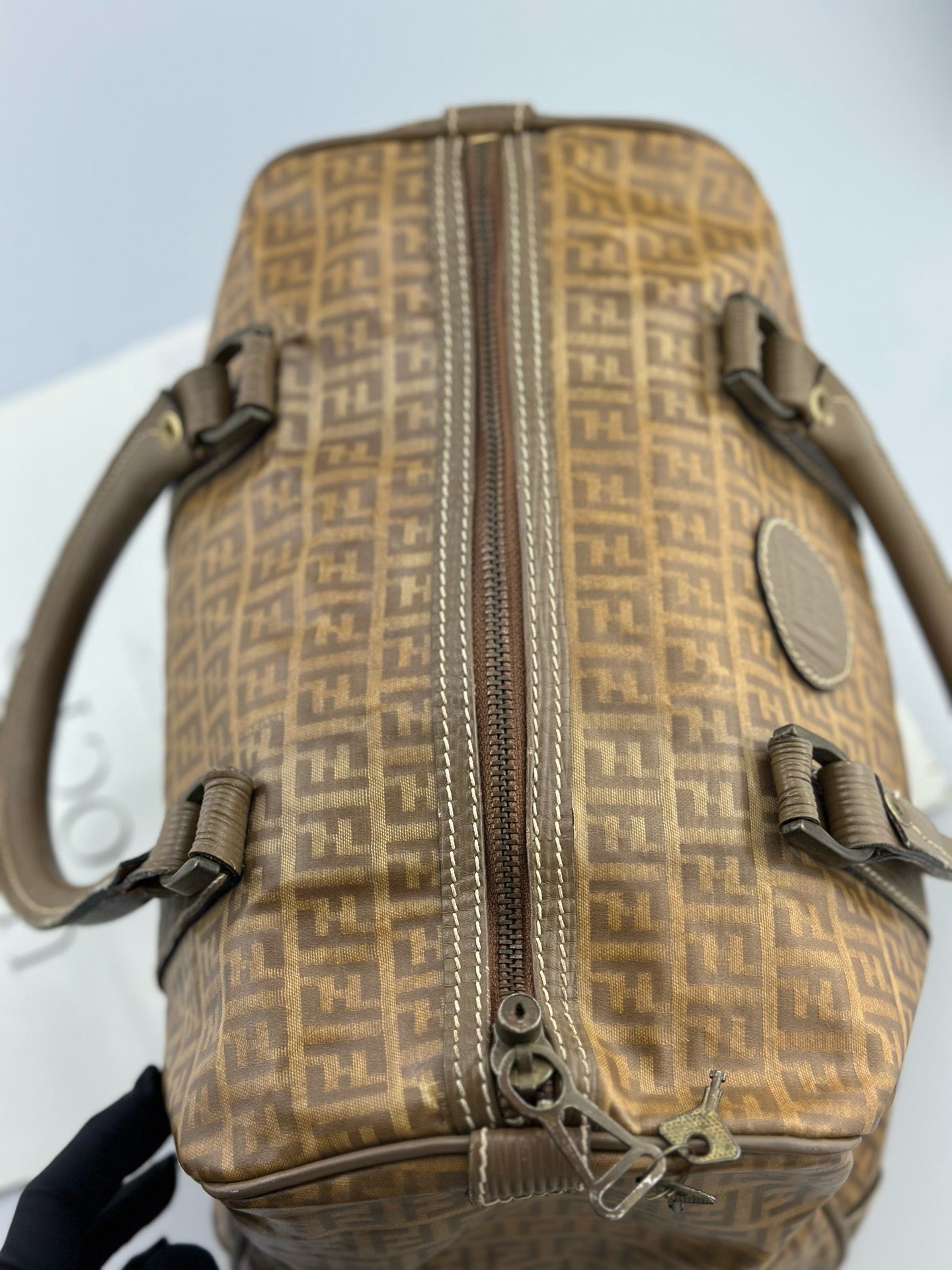 Fendi - Boston - Fendi FF Zucca coated canvas with leather trim - Brown - (medium)