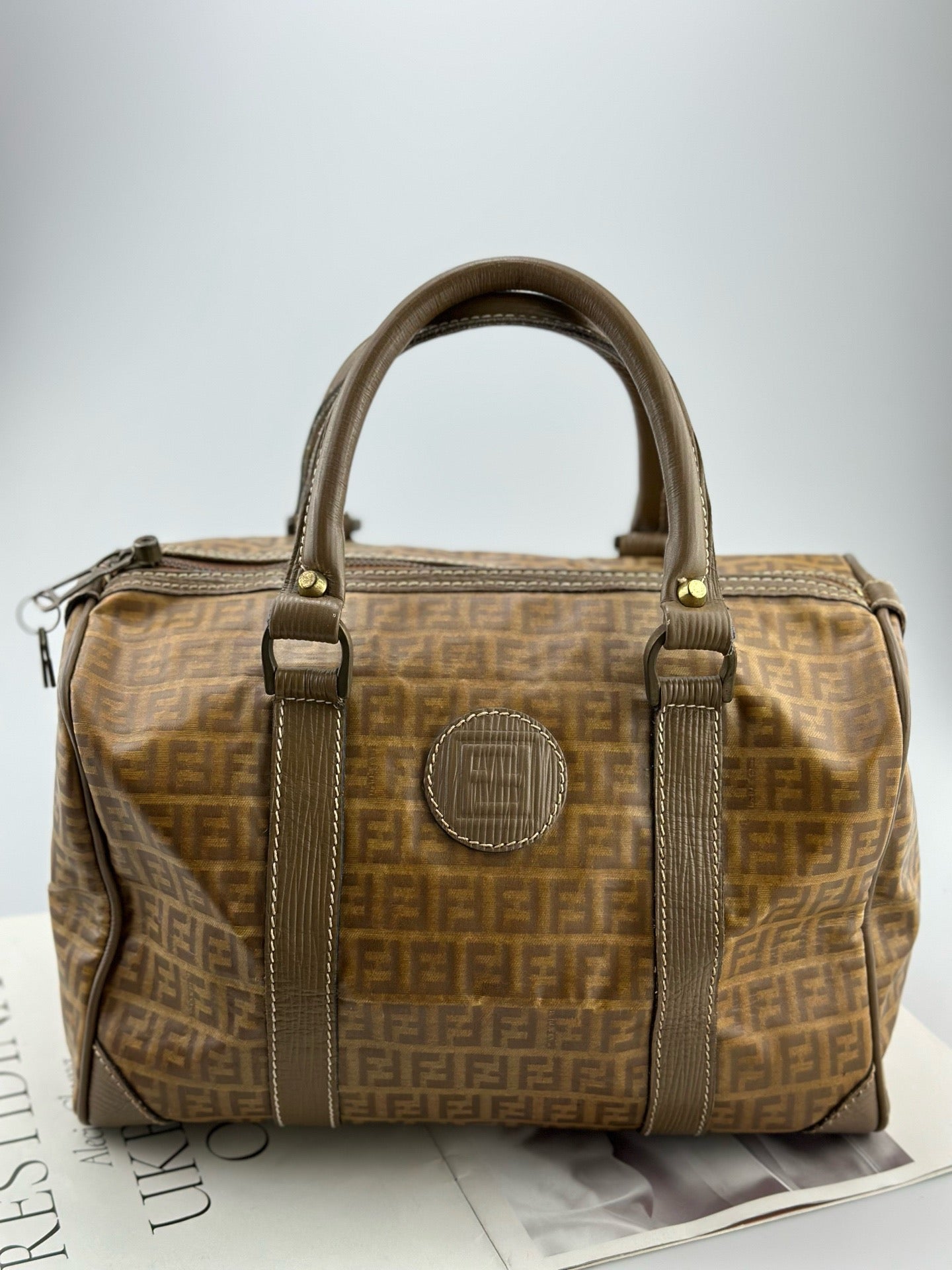 Fendi - Boston - Fendi FF Zucca coated canvas with leather trim - Brown - (medium)
