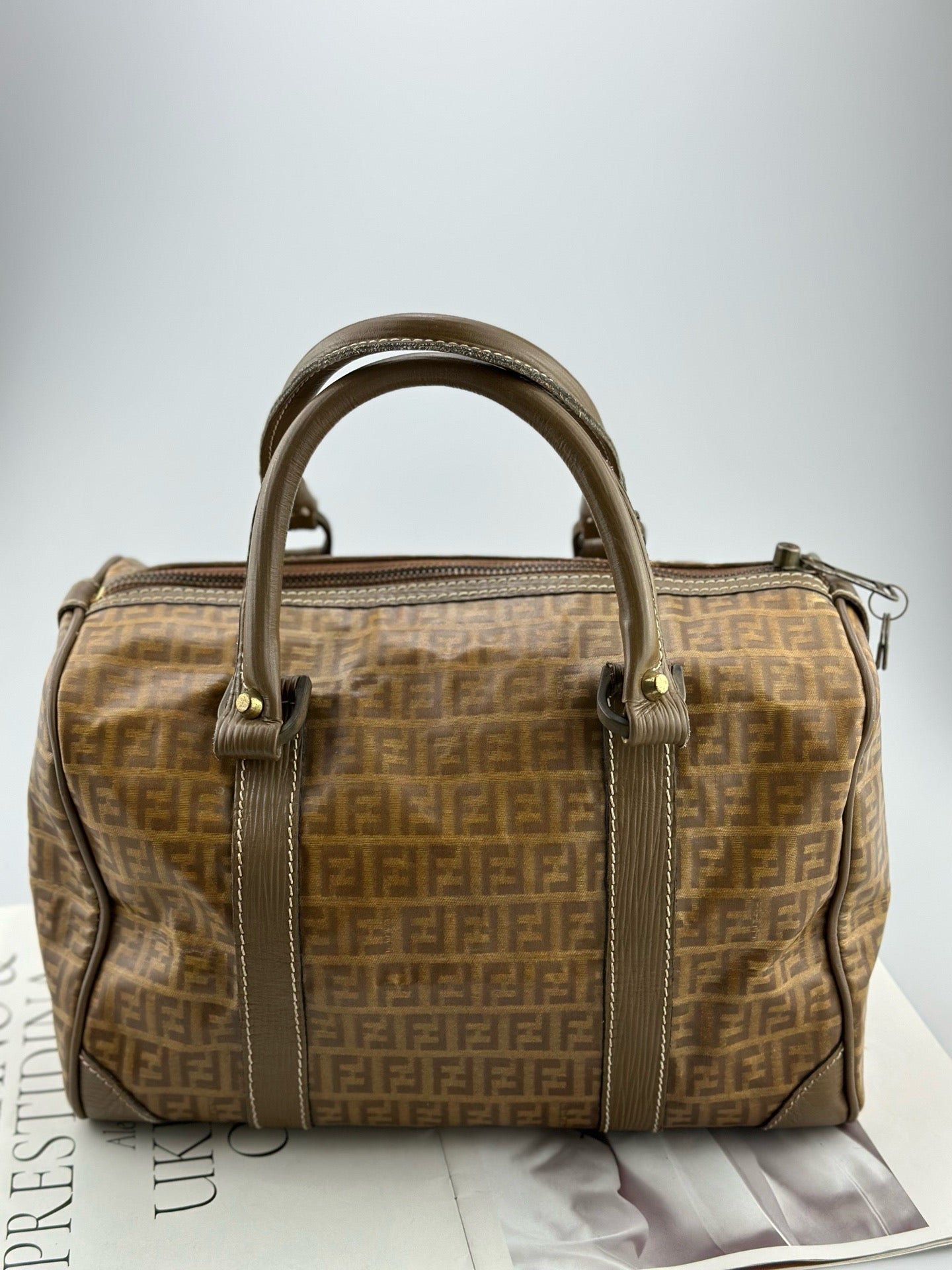 Fendi - Boston - Fendi FF Zucca coated canvas with leather trim - Brown - (medium)