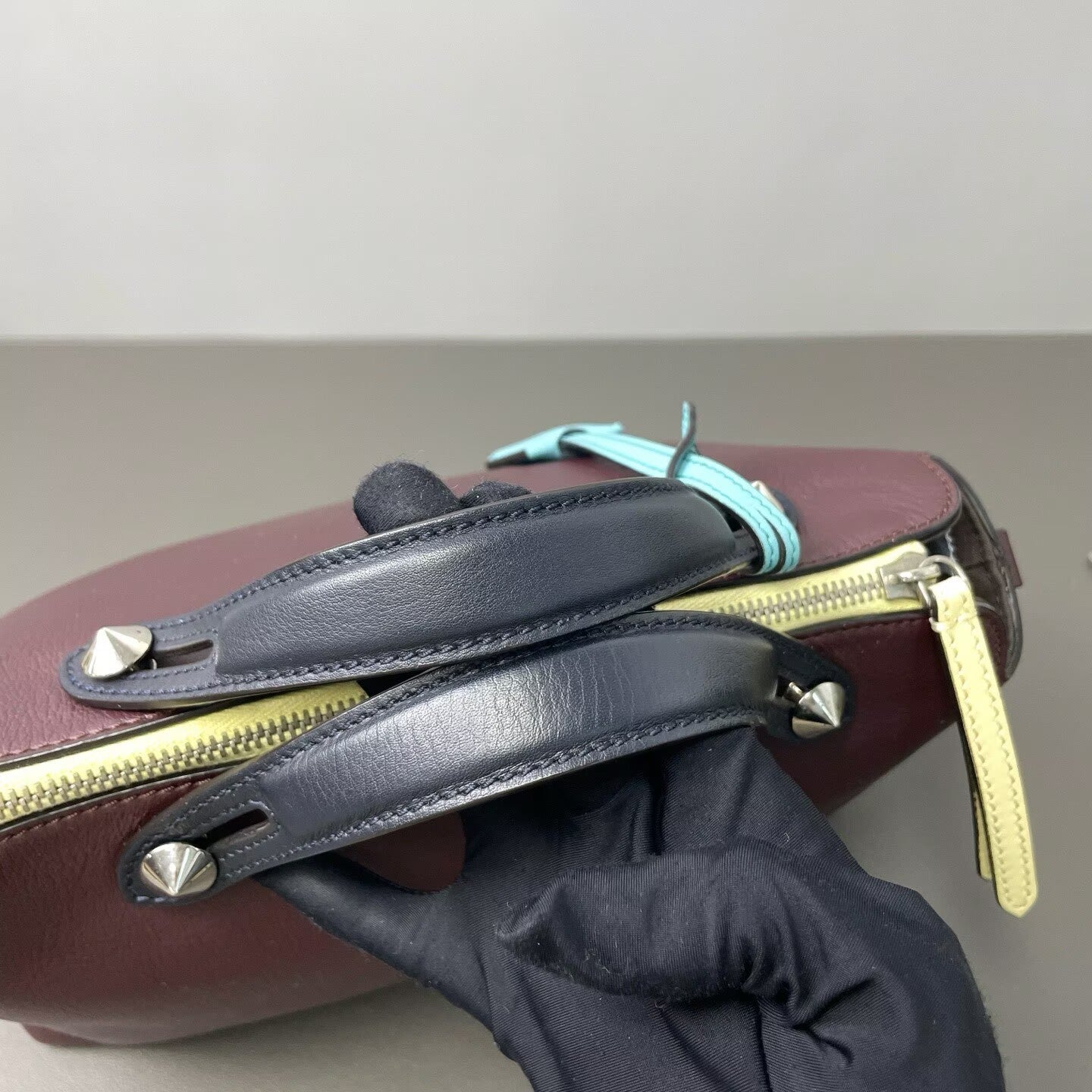 Fendi - By The Way Boston Bag - Grained calfskin leather - Burgundy, Dark Blue, and Yellow Color-block with Silver-Tone Hardware - (medium)