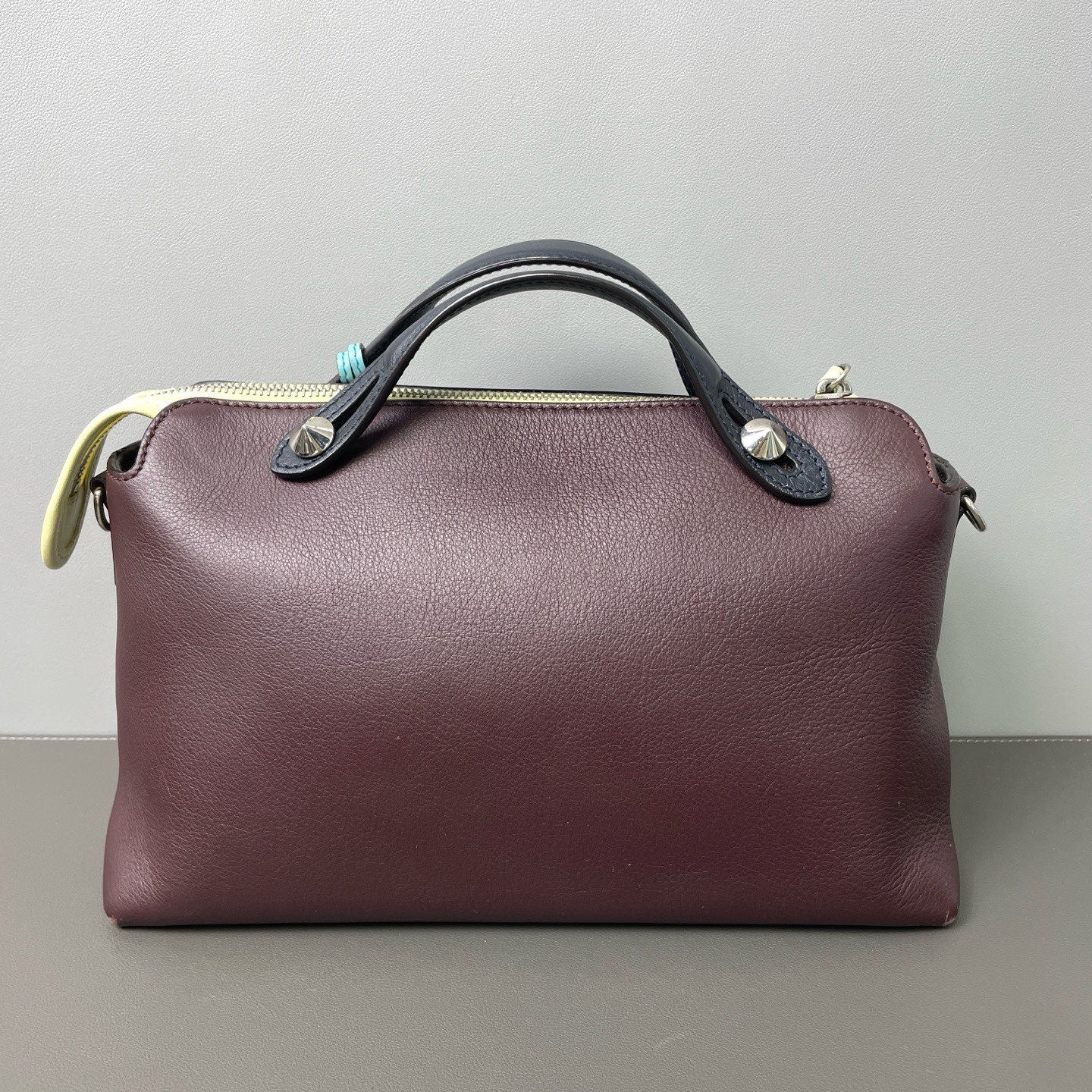Fendi - By The Way Boston Bag - Grained calfskin leather - Burgundy, Dark Blue, and Yellow Color-block with Silver-Tone Hardware - (medium)