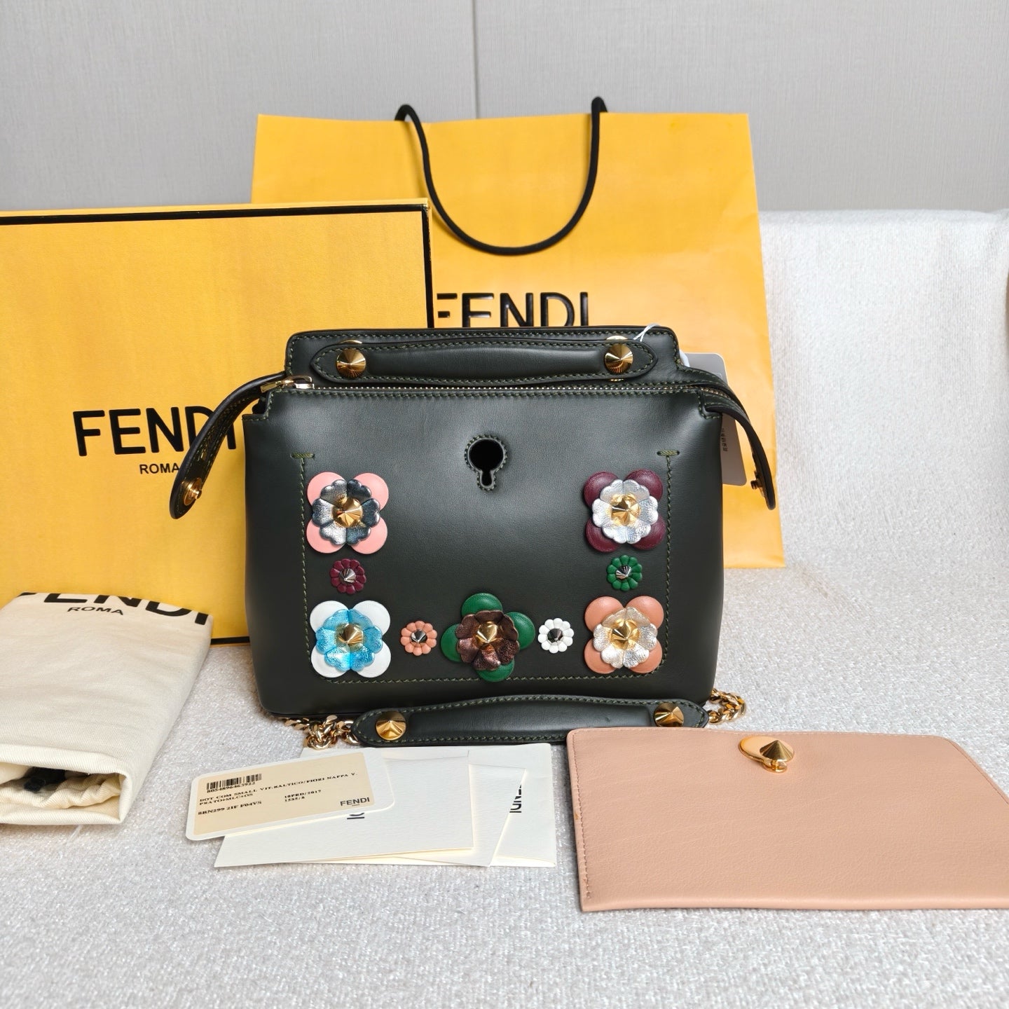 Fendi - Dotcom Rivet Flower Chain Bag - Leather - Green - (Small)