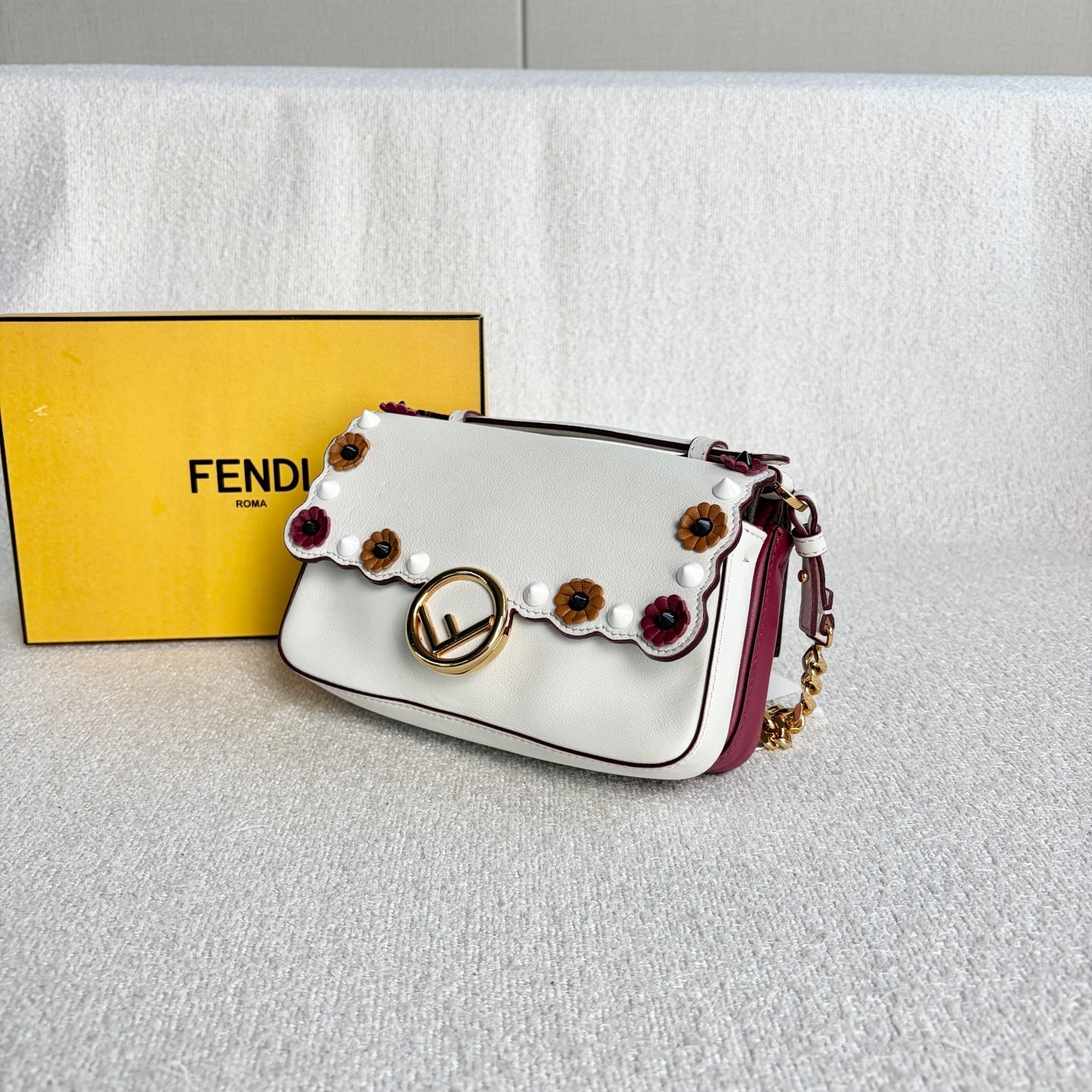Fendi - Kani - Leather - Burgundy and White with Multicolour details - (mini)
