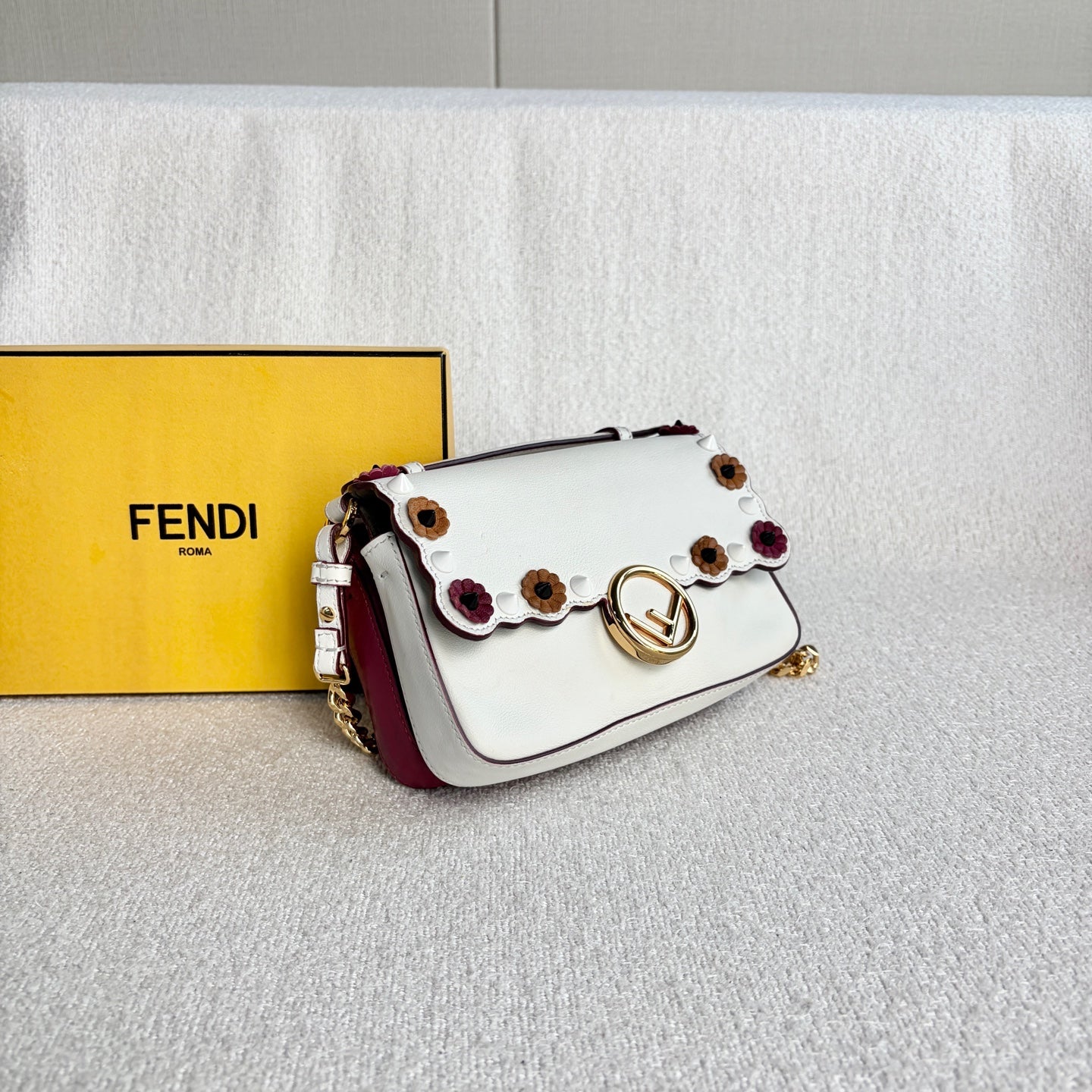 Fendi - Kani - Leather - Burgundy and White with Multicolour details - (mini)
