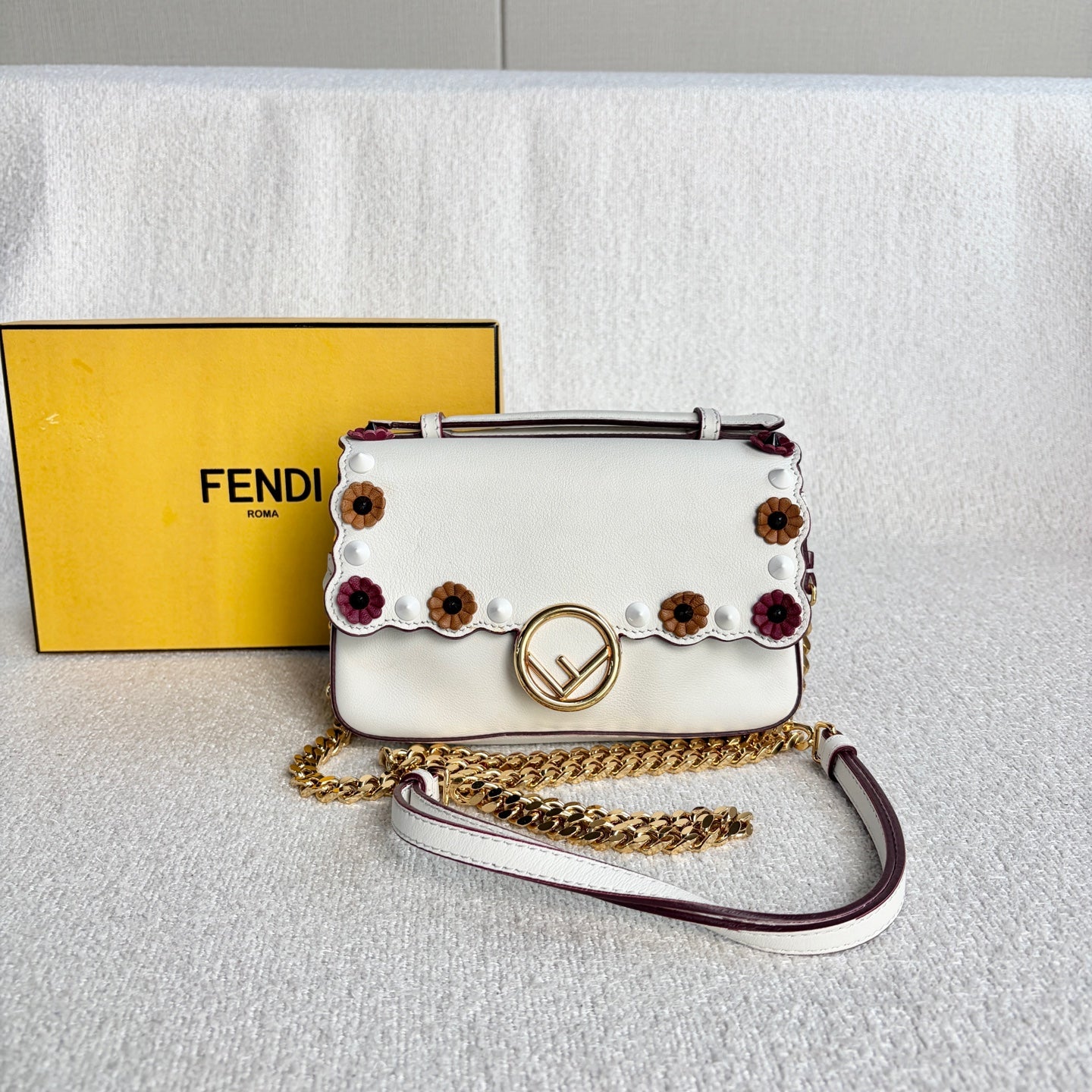 Fendi - Kani - Leather - Burgundy and White with Multicolour details - (mini)