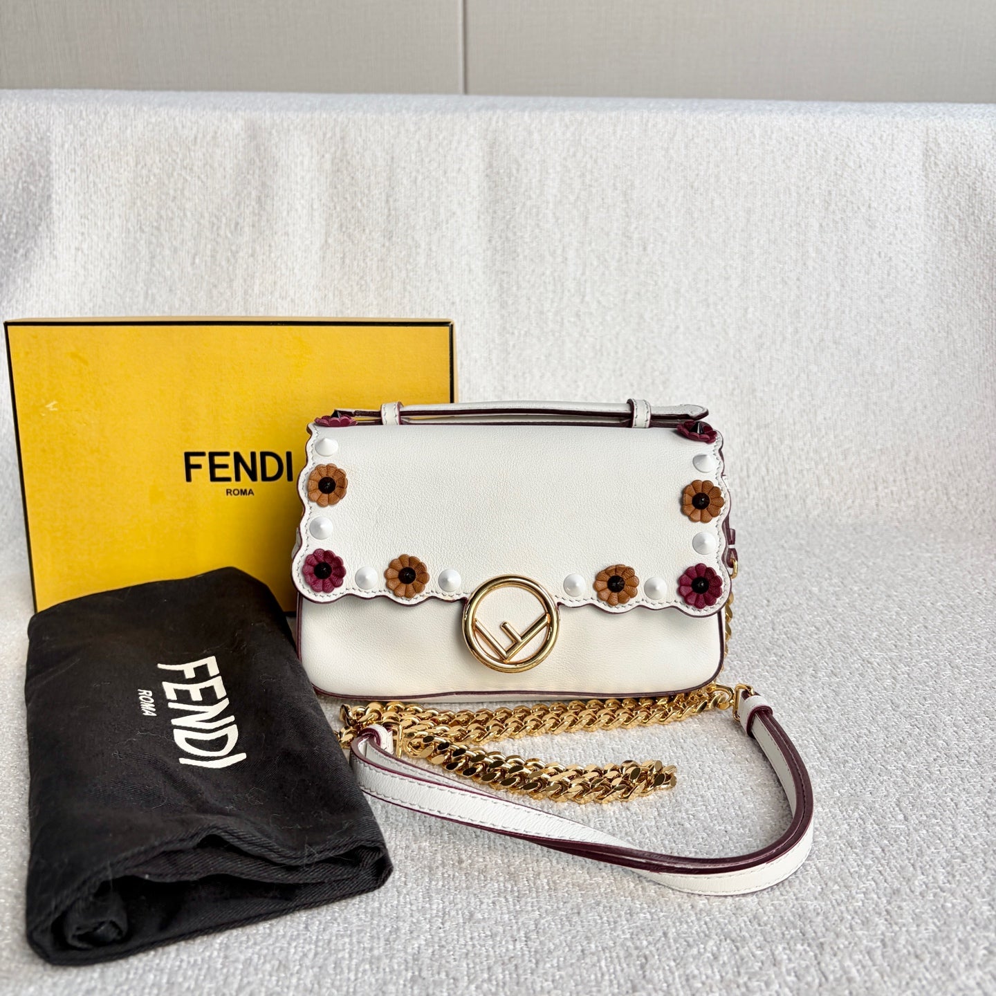 Fendi - Kani - Leather - Burgundy and White with Multicolour details - (mini)