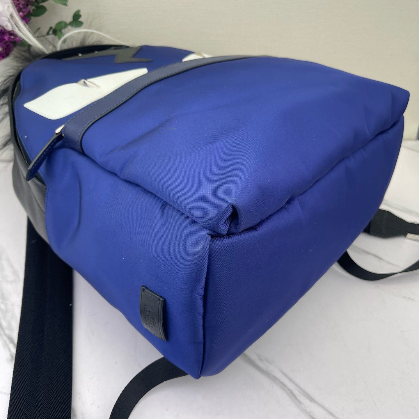 Fendi - Little Monster Backpack - Polyamide with leather and fur accents - Blue with Black and White - (Medium)