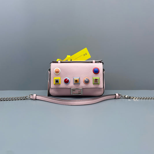 Fendi - Mini Baguette with Double-Sided Multicolored Studs - Leather - Pink - (mini)