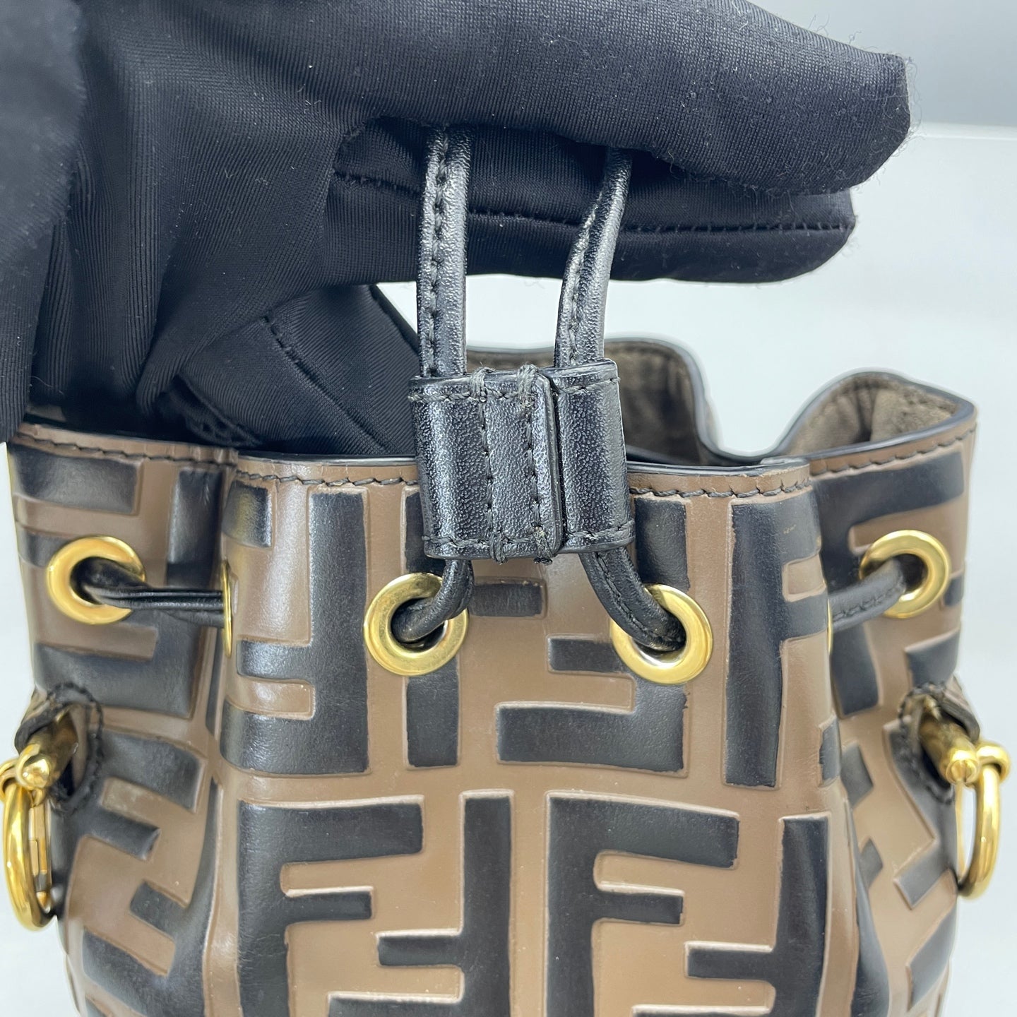 Fendi - Mon Tresor Mini Bucket Bag - Coated canvas with leather trim - Brown and Black - (mini)